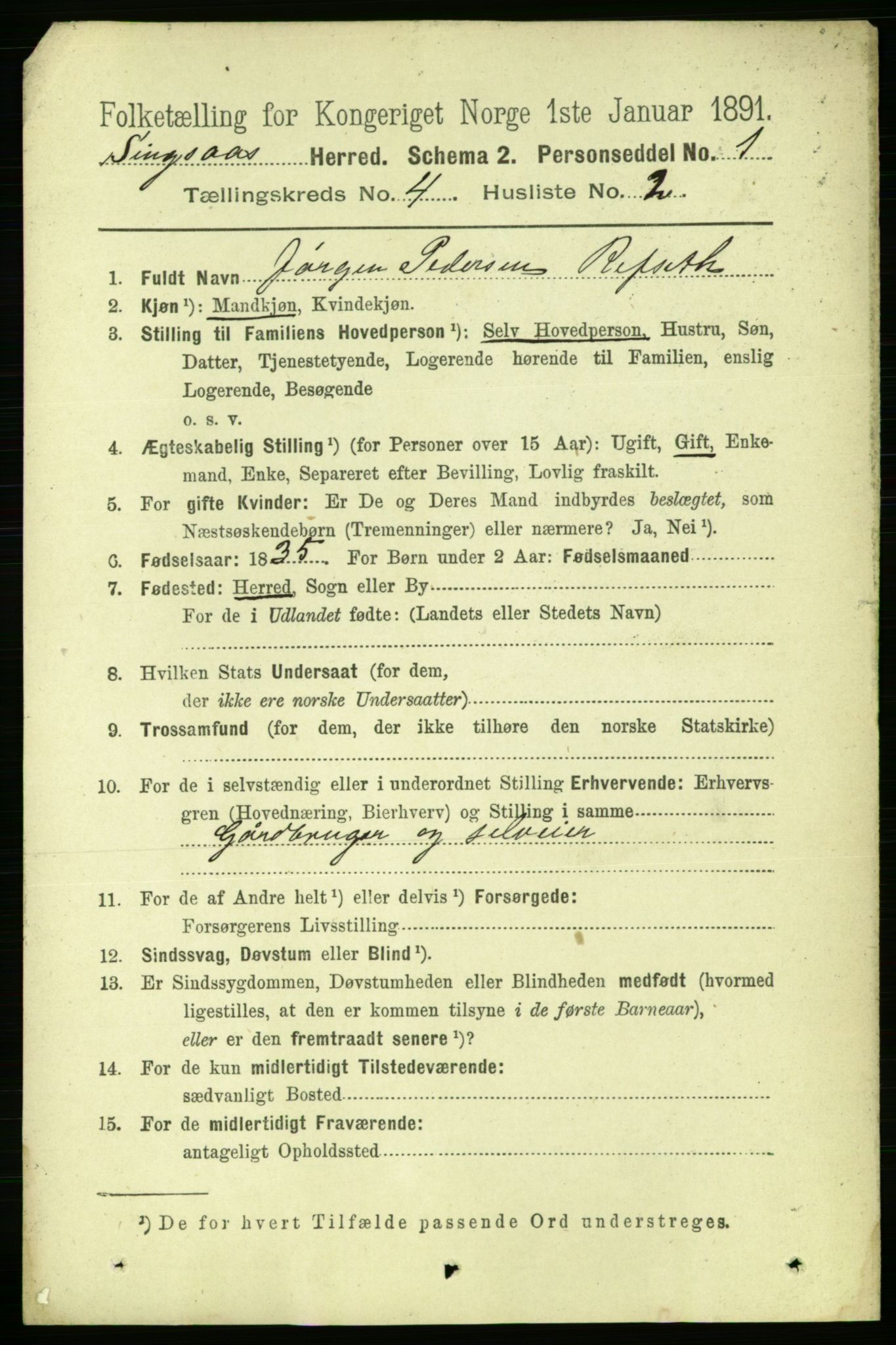 RA, 1891 census for 1646 Singsås, 1891, p. 840