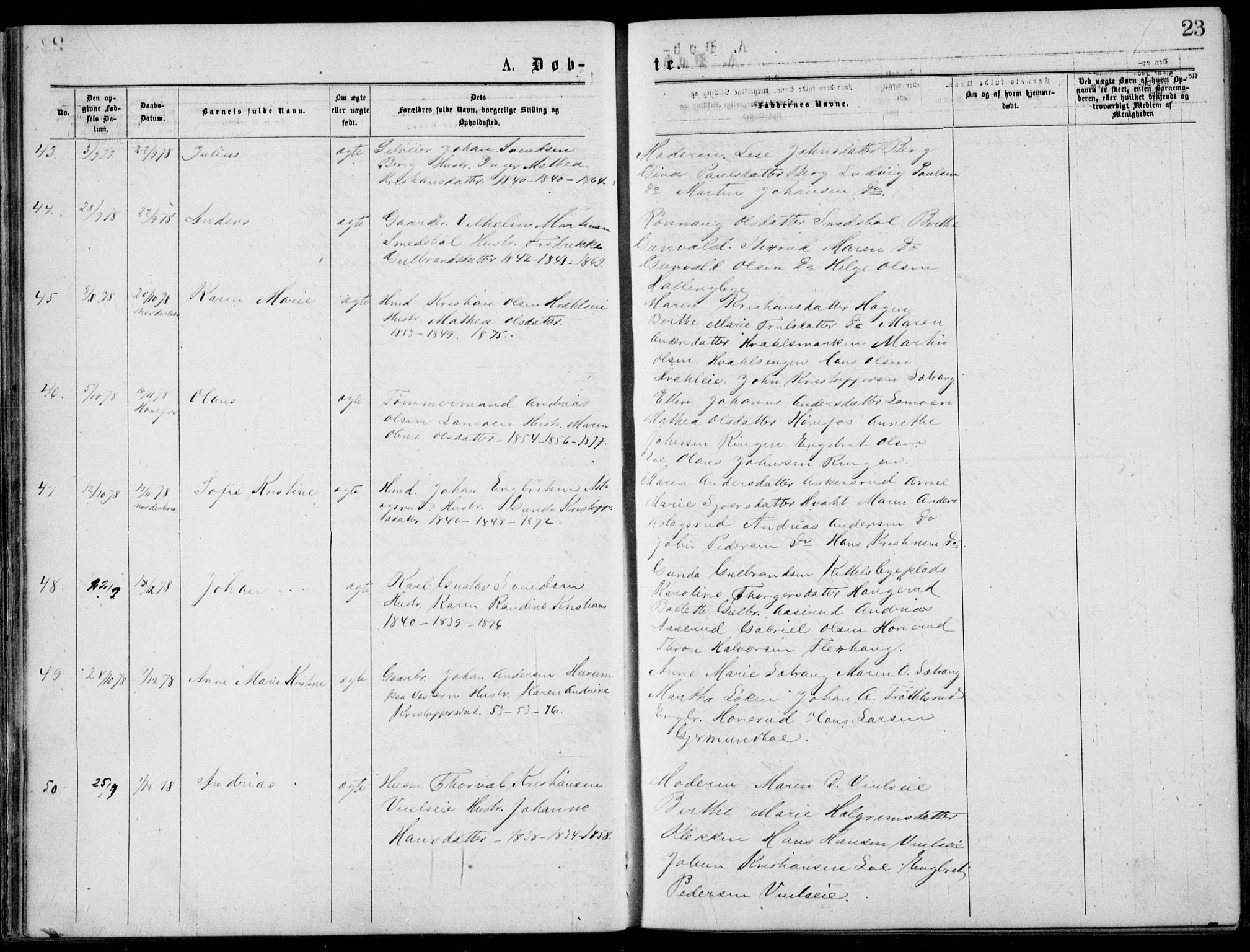 Norderhov kirkebøker, SAKO/A-237/G/Gb/L0001: Parish register (copy) no. II 1, 1876-1899, p. 23