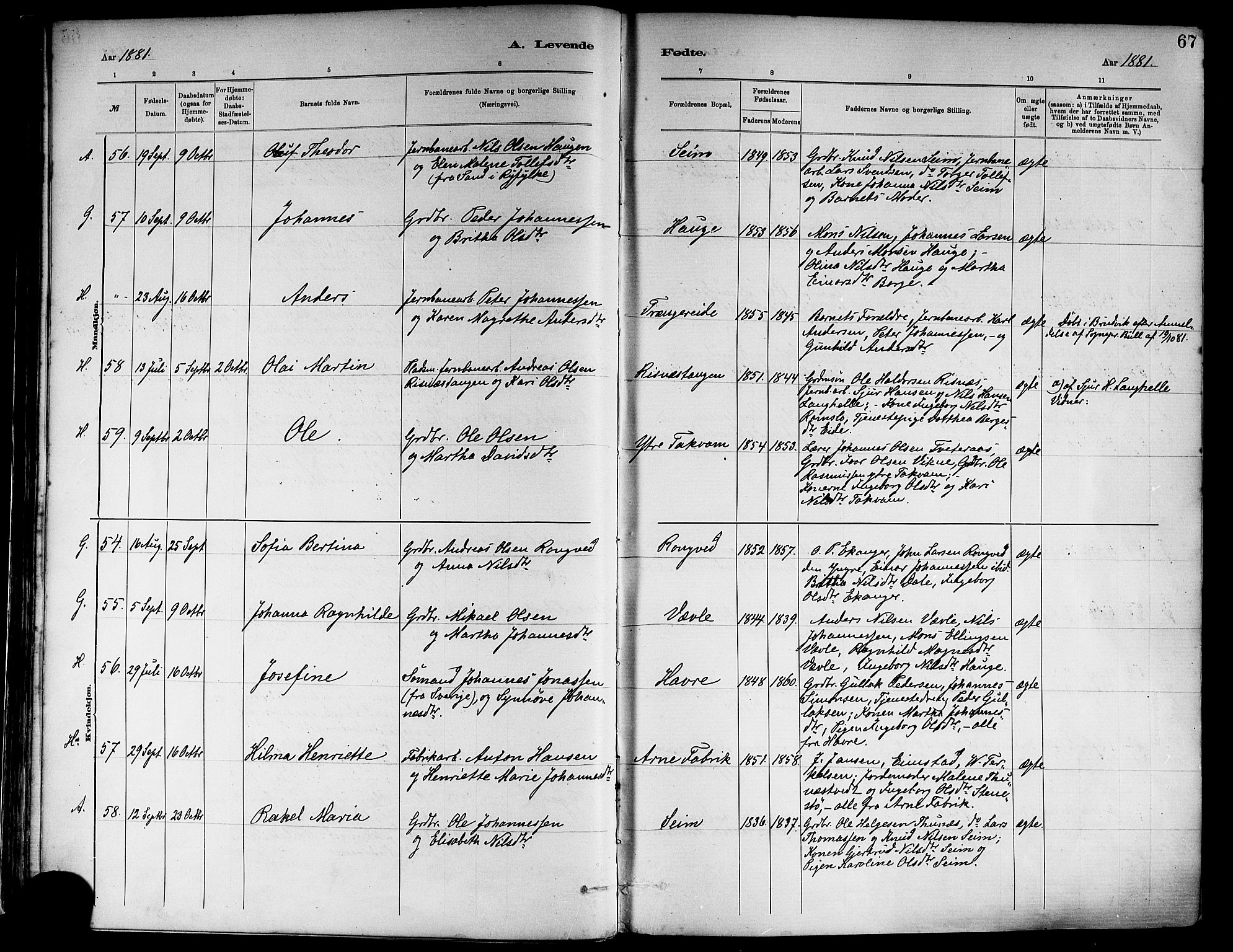 Haus sokneprestembete, AV/SAB-A-75601/H/Haa: Parish register (official) no. A 19I, 1878-1886, p. 67