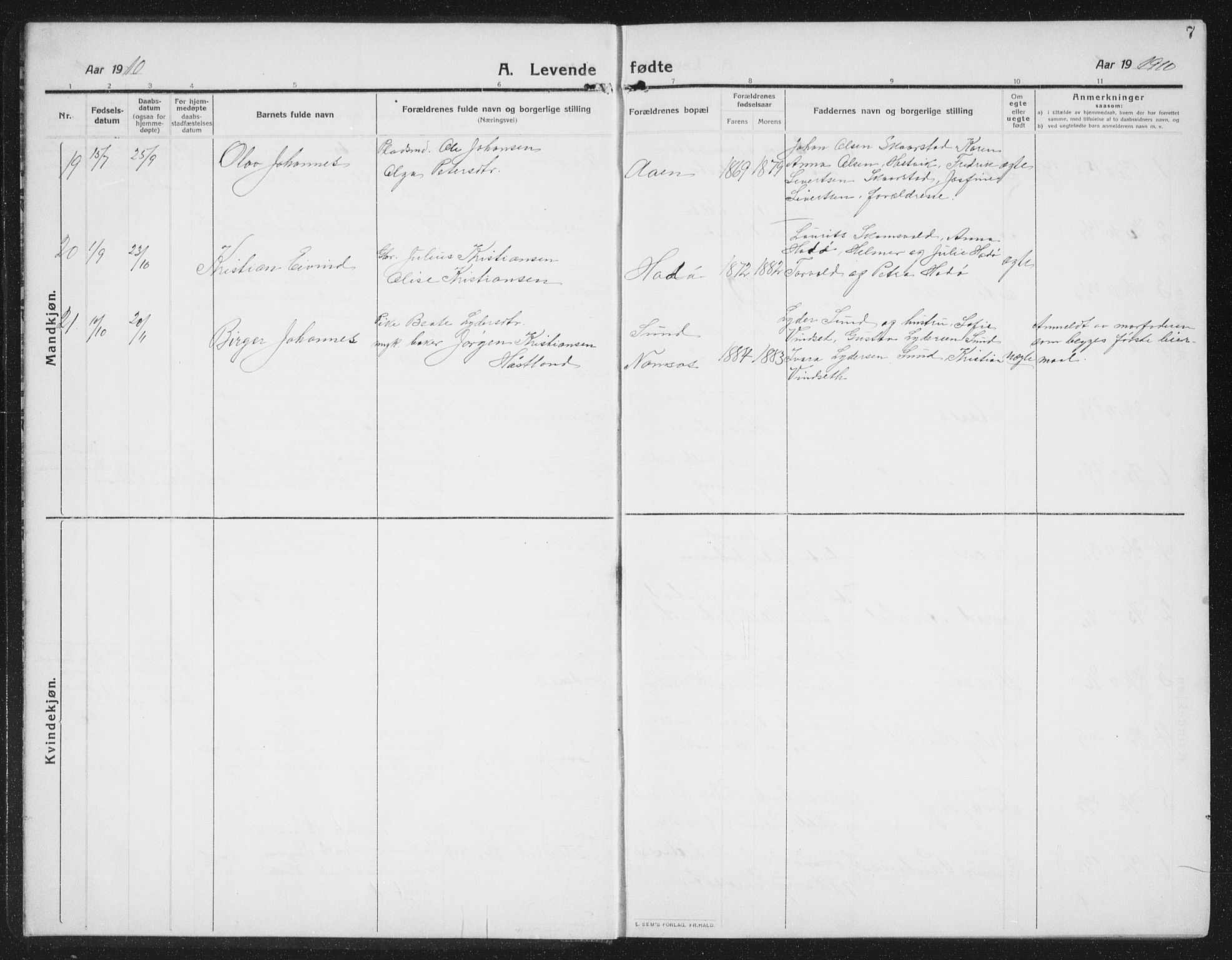 Ministerialprotokoller, klokkerbøker og fødselsregistre - Nord-Trøndelag, AV/SAT-A-1458/774/L0630: Parish register (copy) no. 774C01, 1910-1934, p. 7