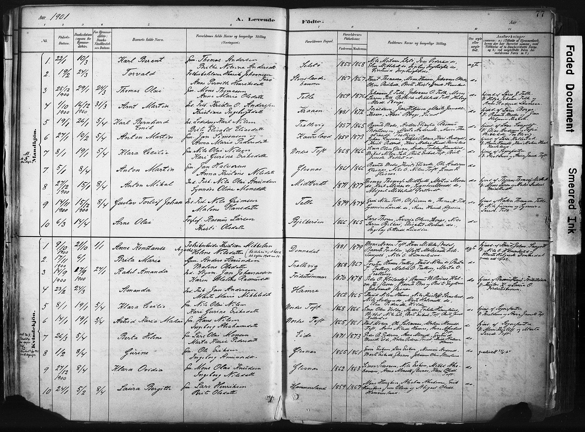 Sund sokneprestembete, AV/SAB-A-99930: Parish register (official) no. B 1, 1882-1907, p. 77