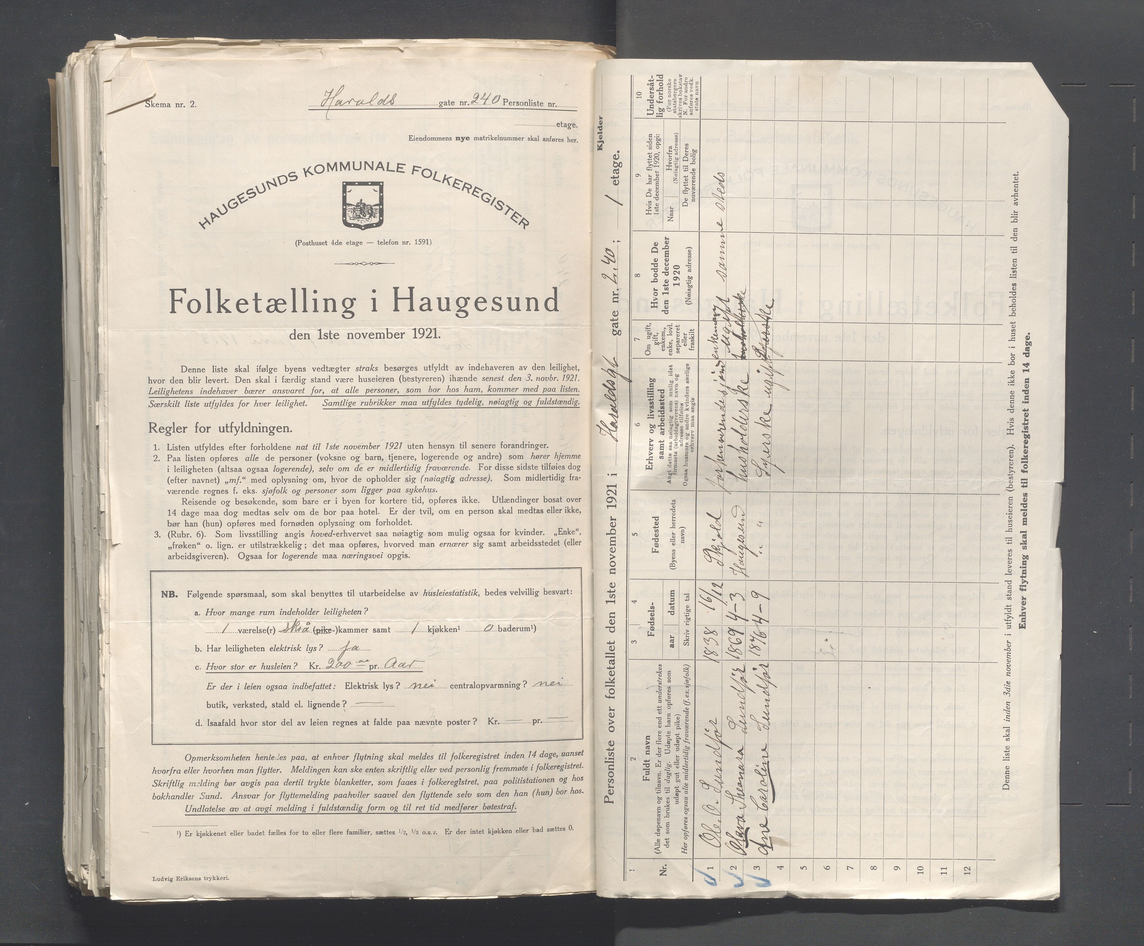 IKAR, Local census 1.11.1921 for Haugesund, 1921, p. 1861