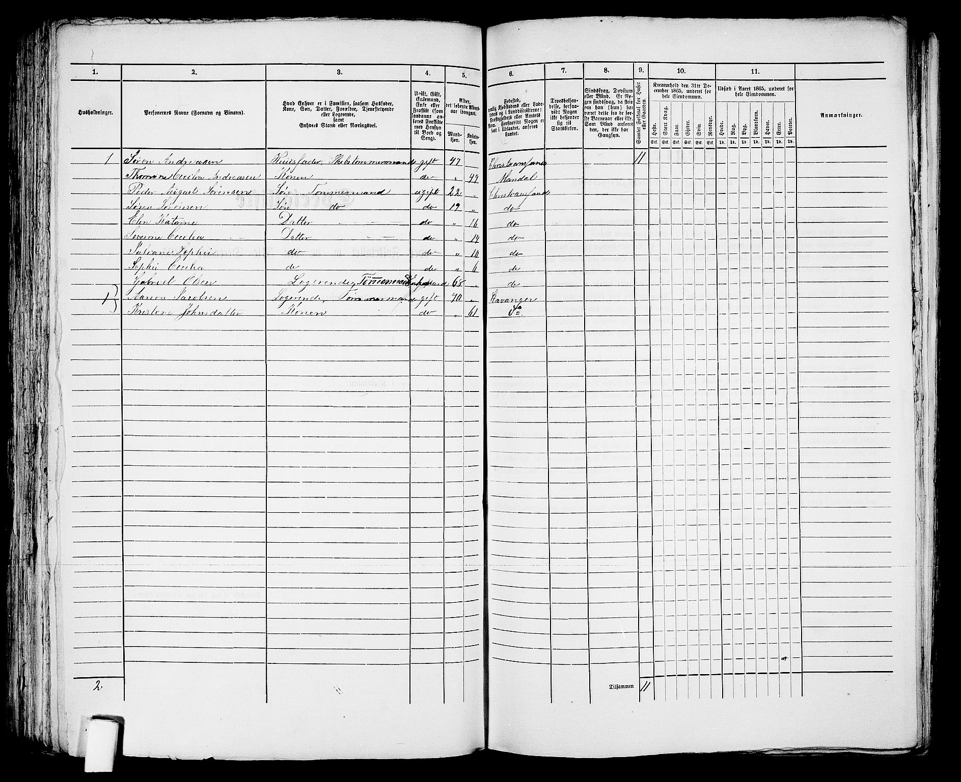 RA, 1865 census for Kristiansand, 1865, p. 1191