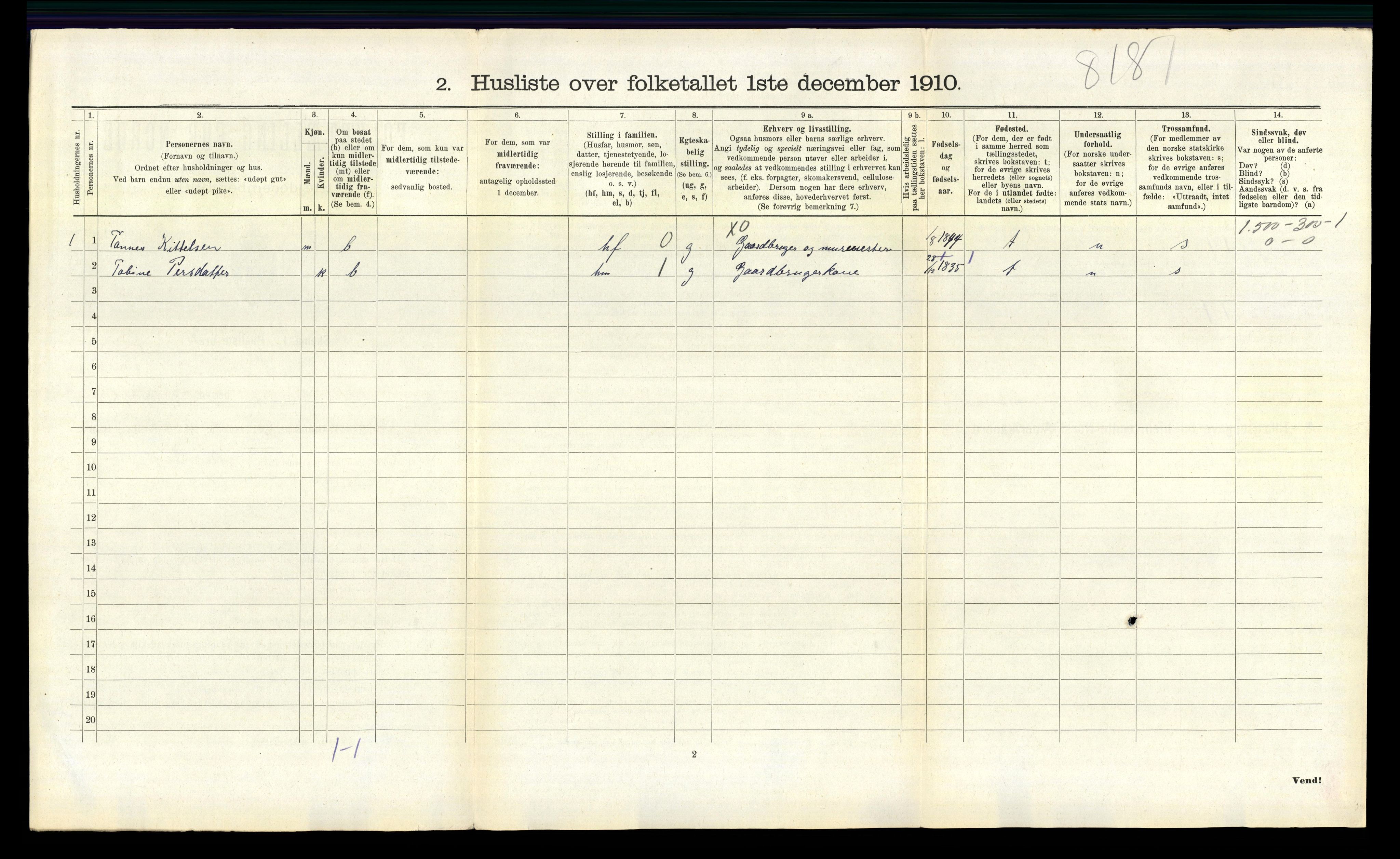 RA, 1910 census for Fjotland, 1910, p. 241