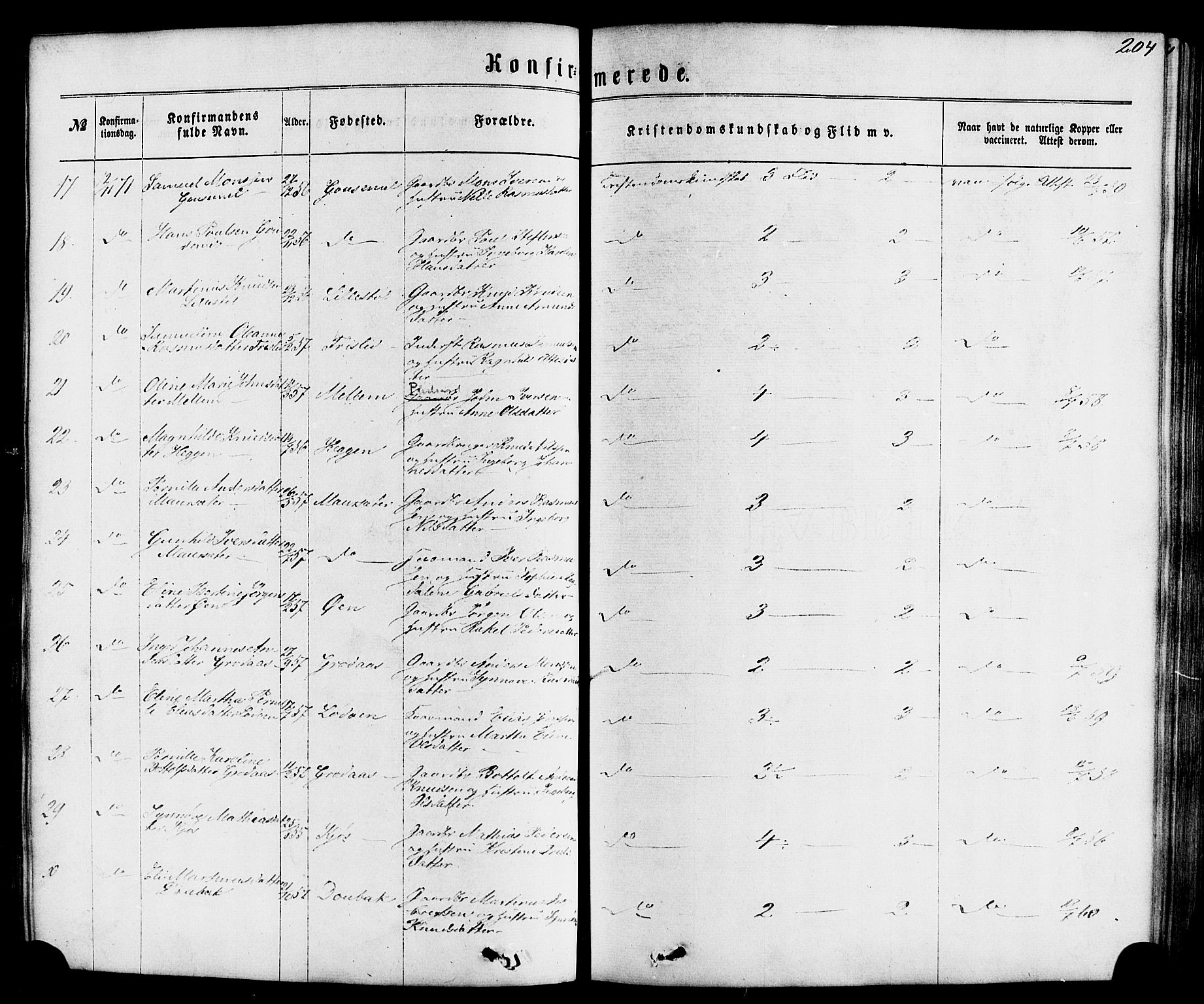 Hornindal sokneprestembete, AV/SAB-A-82401/H/Haa/Haaa/L0002: Parish register (official) no. A 2, 1867-1884, p. 204