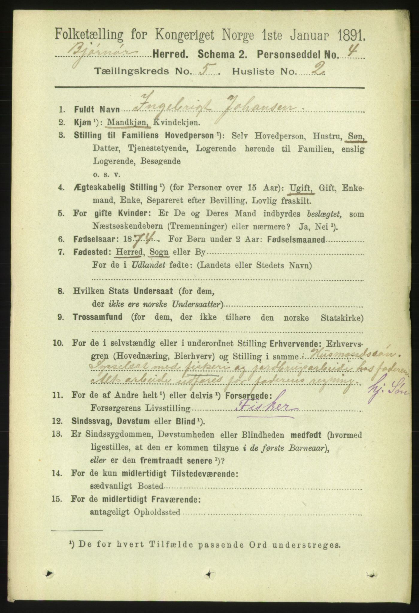 RA, 1891 census for 1632 Bjørnør, 1891, p. 2291