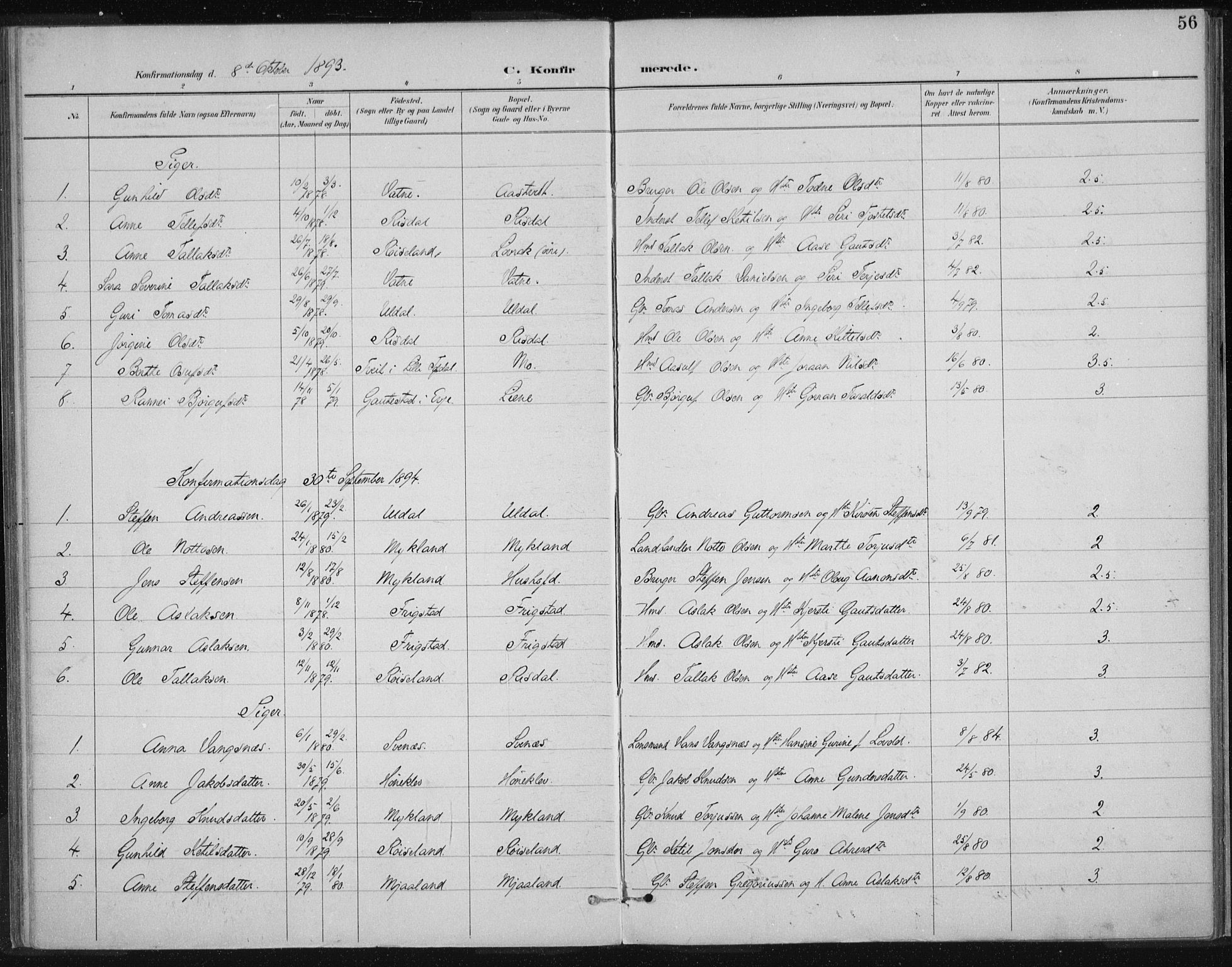 Herefoss sokneprestkontor, AV/SAK-1111-0019/F/Fa/Fac/L0002: Parish register (official) no. A 2, 1887-1915, p. 56