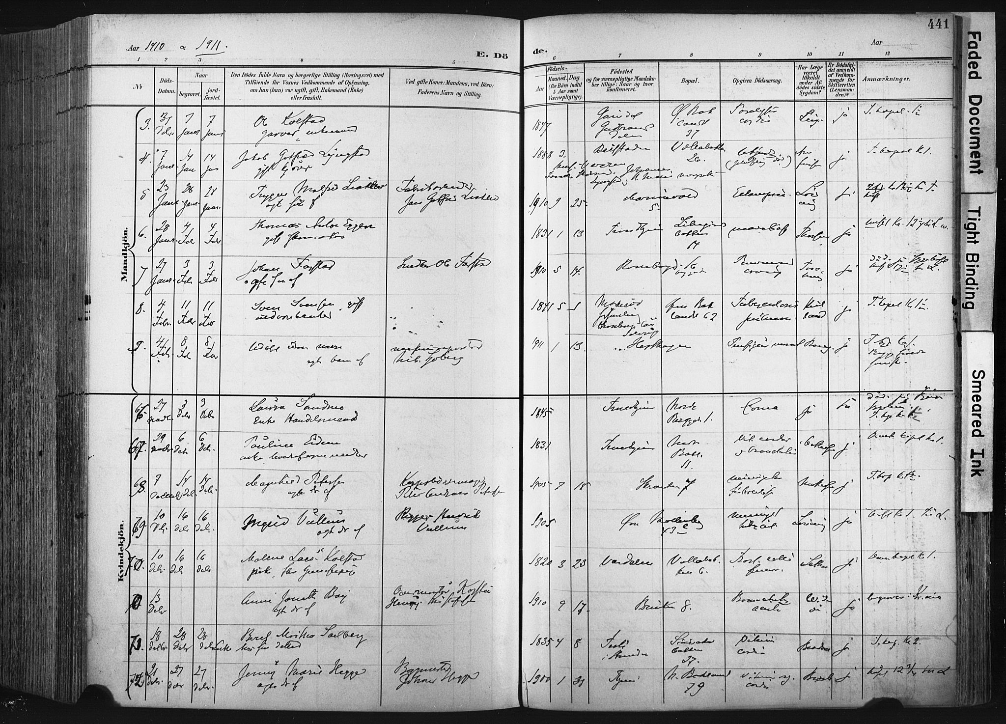 Ministerialprotokoller, klokkerbøker og fødselsregistre - Sør-Trøndelag, AV/SAT-A-1456/604/L0201: Parish register (official) no. 604A21, 1901-1911, p. 441