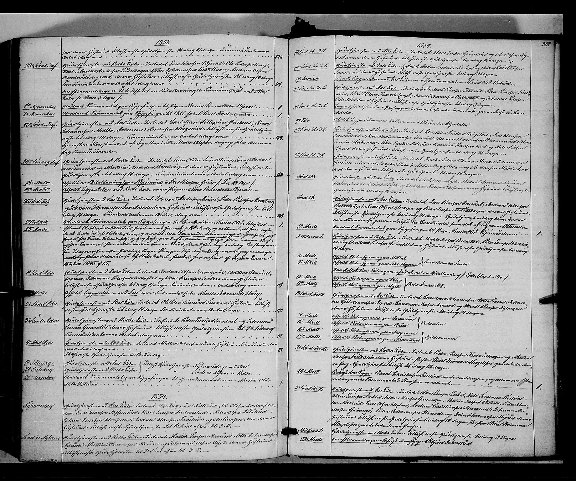 Vestre Toten prestekontor, SAH/PREST-108/H/Ha/Haa/L0006: Parish register (official) no. 6, 1856-1861, p. 382
