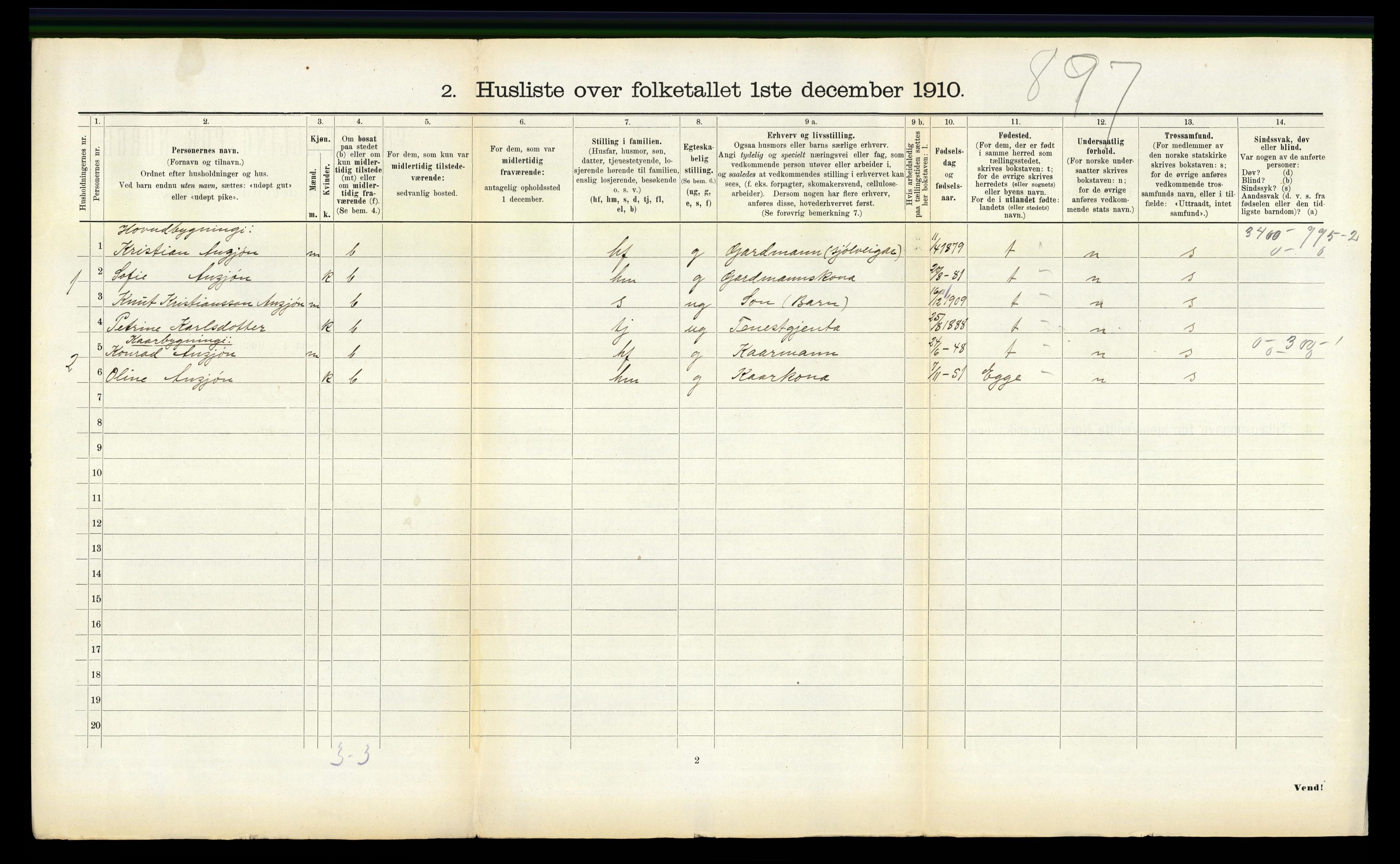 RA, 1910 census for Namdalseid, 1910, p. 367