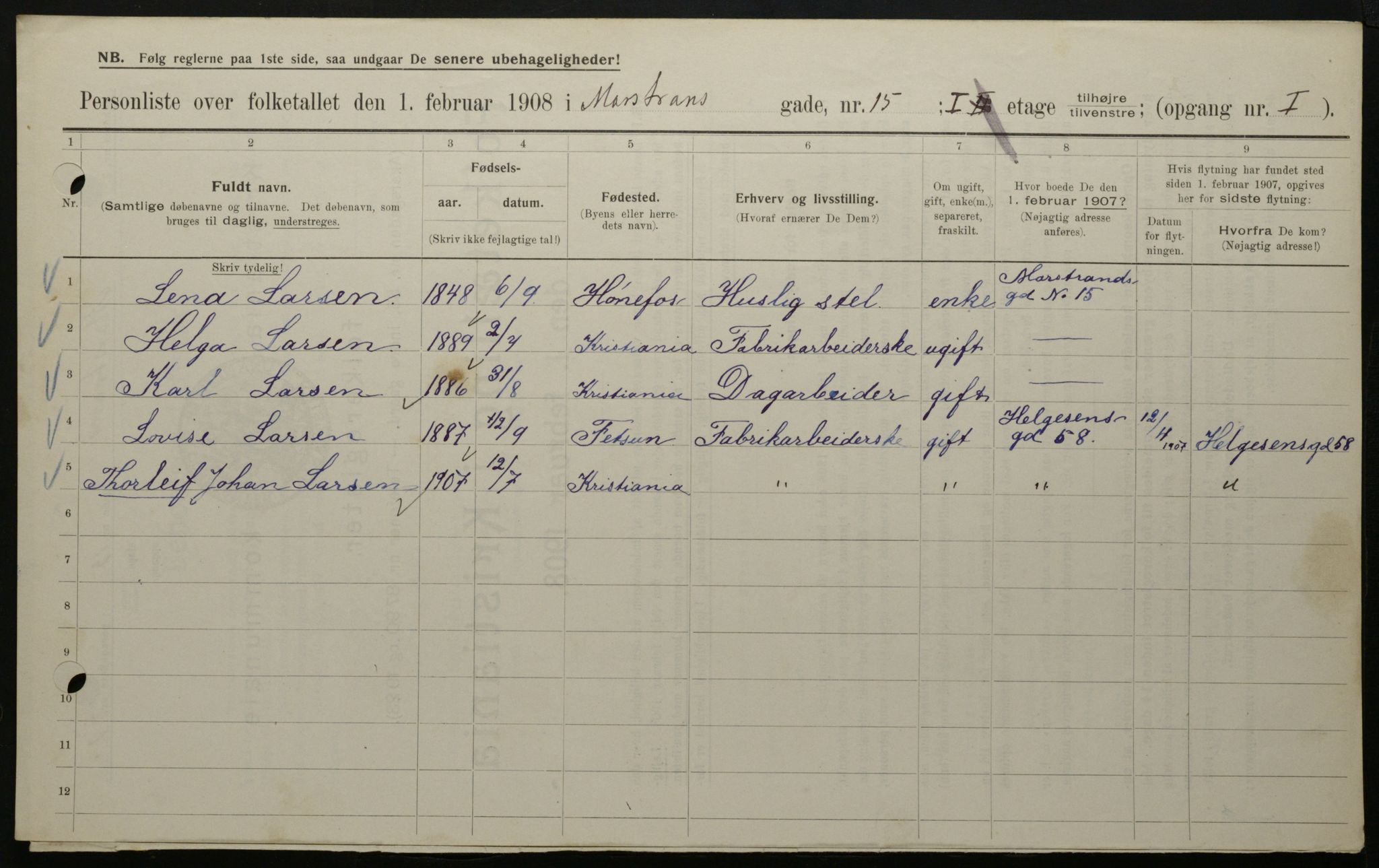 OBA, Municipal Census 1908 for Kristiania, 1908, p. 58080