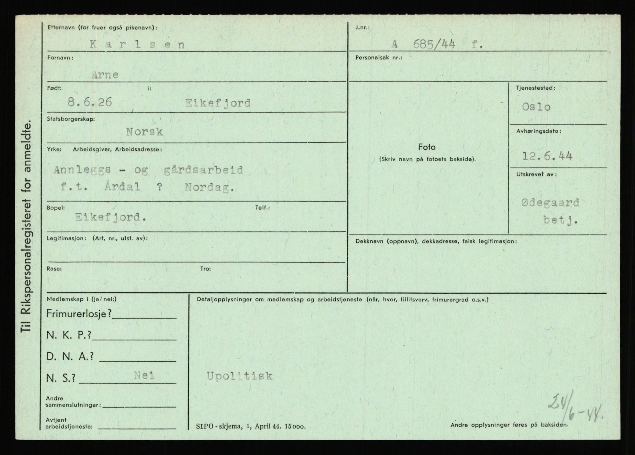 Statspolitiet - Hovedkontoret / Osloavdelingen, AV/RA-S-1329/C/Ca/L0008: Johan(nes)sen - Knoph, 1943-1945, p. 3300