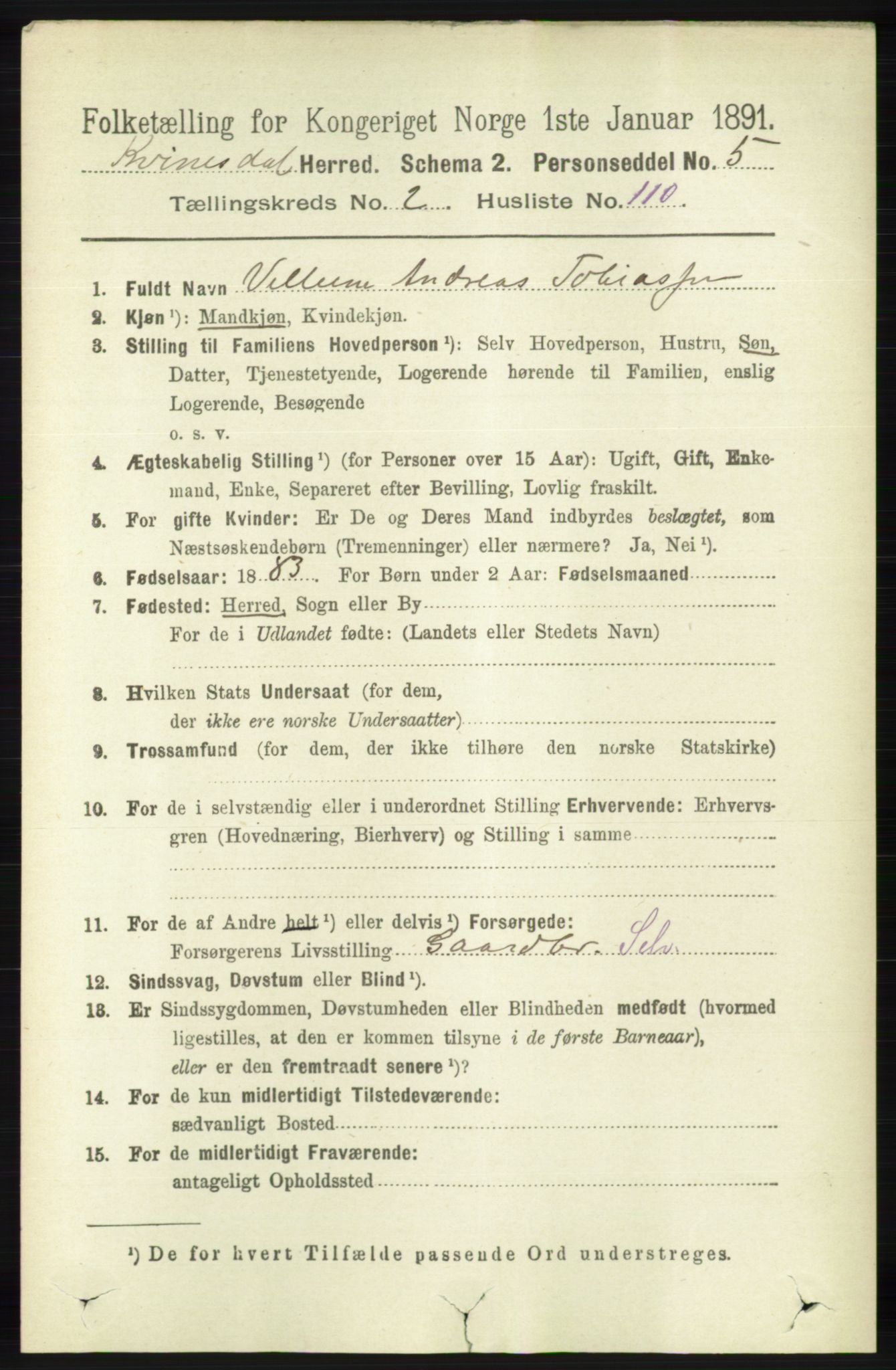 RA, 1891 census for 1037 Kvinesdal, 1891, p. 948