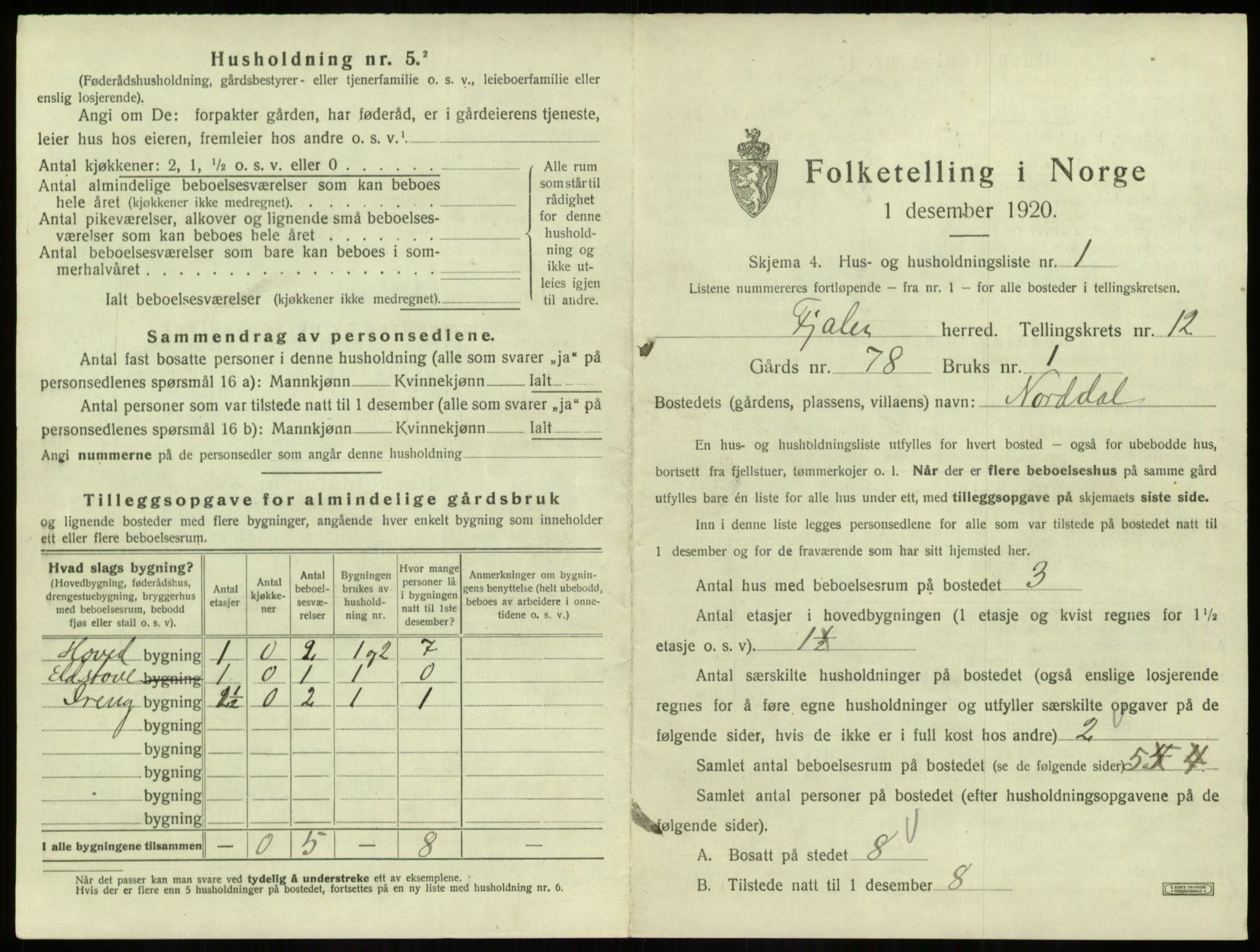SAB, 1920 census for Fjaler, 1920, p. 1005