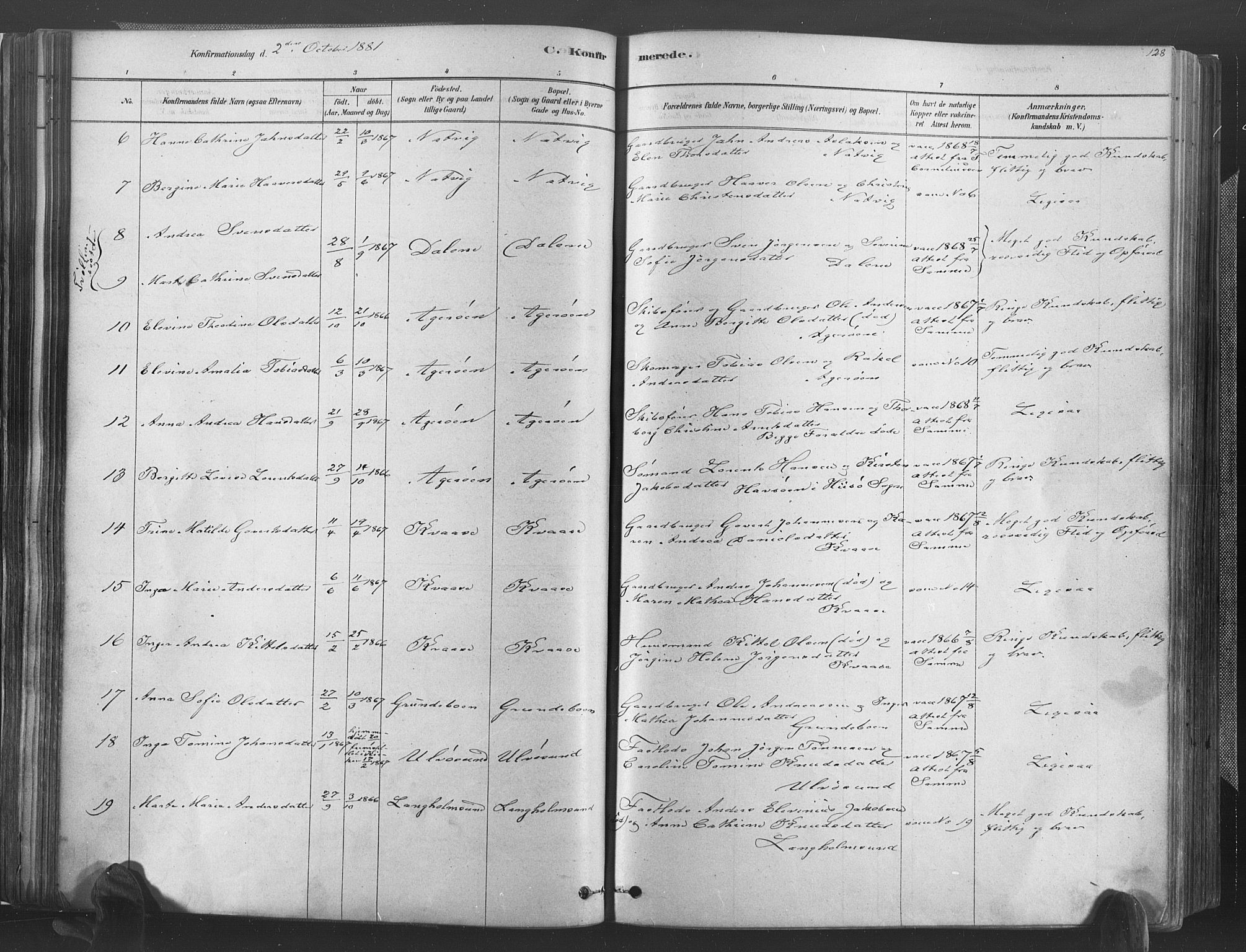 Høvåg sokneprestkontor, AV/SAK-1111-0025/F/Fa/L0005: Parish register (official) no. A 5, 1878-1893, p. 128