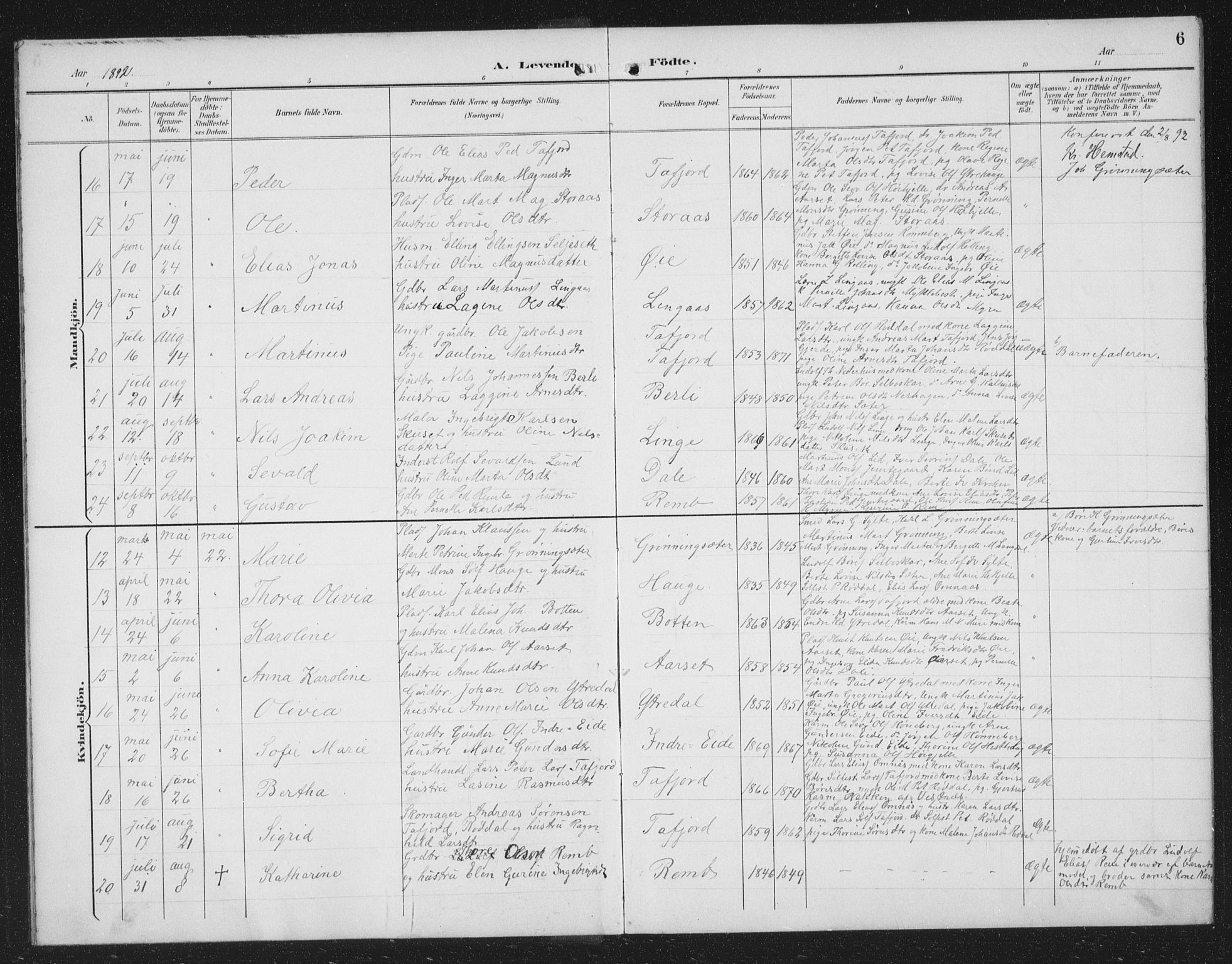 Ministerialprotokoller, klokkerbøker og fødselsregistre - Møre og Romsdal, SAT/A-1454/519/L0264: Parish register (copy) no. 519C05, 1892-1910, p. 6
