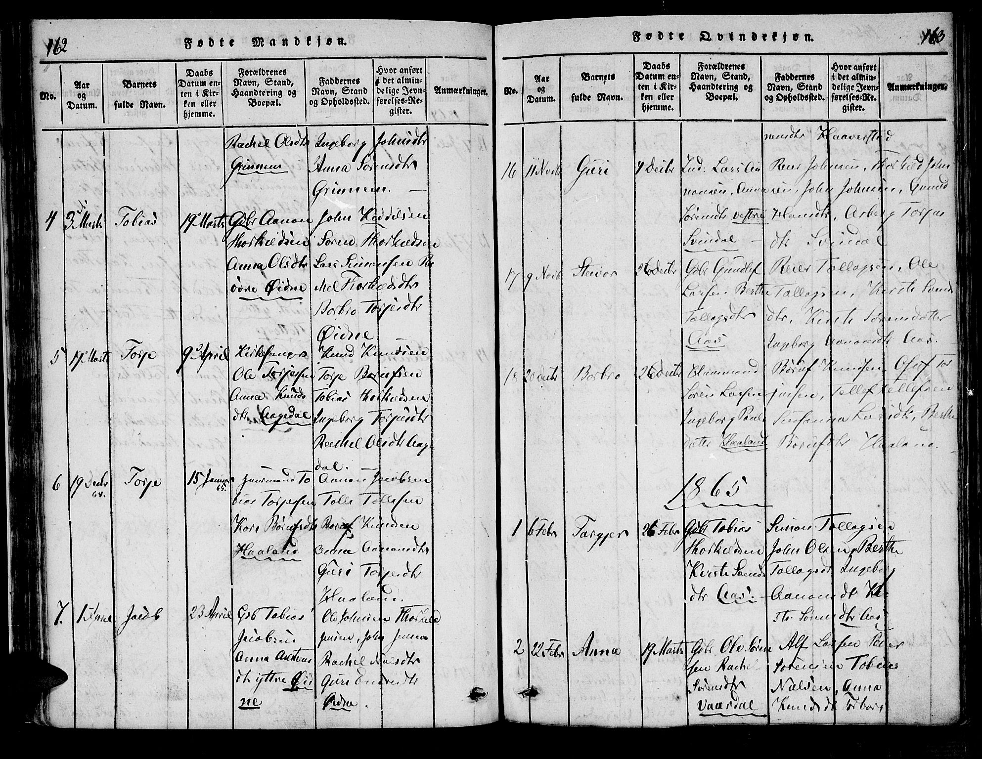 Bjelland sokneprestkontor, SAK/1111-0005/F/Fa/Fac/L0001: Parish register (official) no. A 1, 1815-1866, p. 162-163