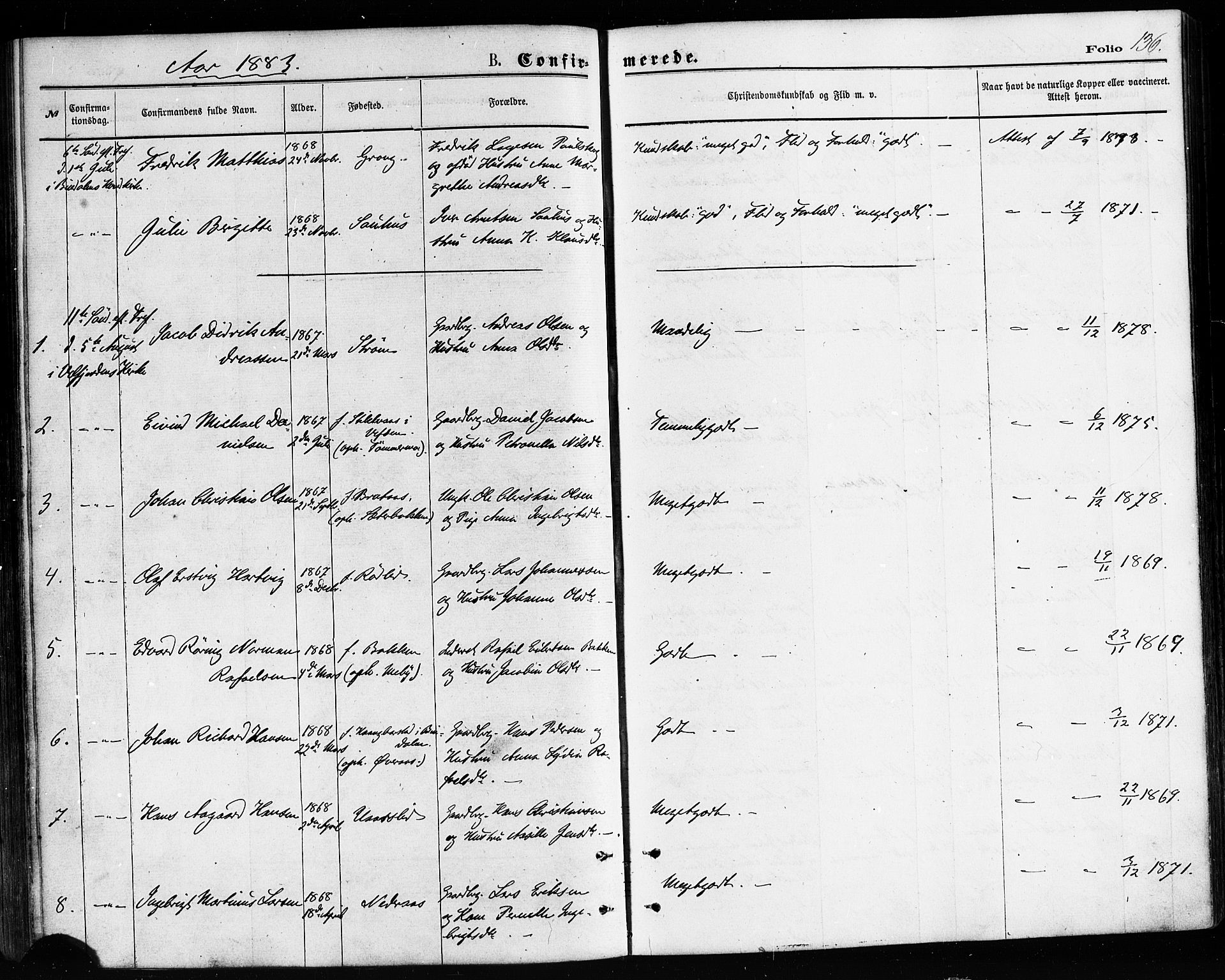 Ministerialprotokoller, klokkerbøker og fødselsregistre - Nordland, AV/SAT-A-1459/814/L0225: Parish register (official) no. 814A06, 1875-1885, p. 136