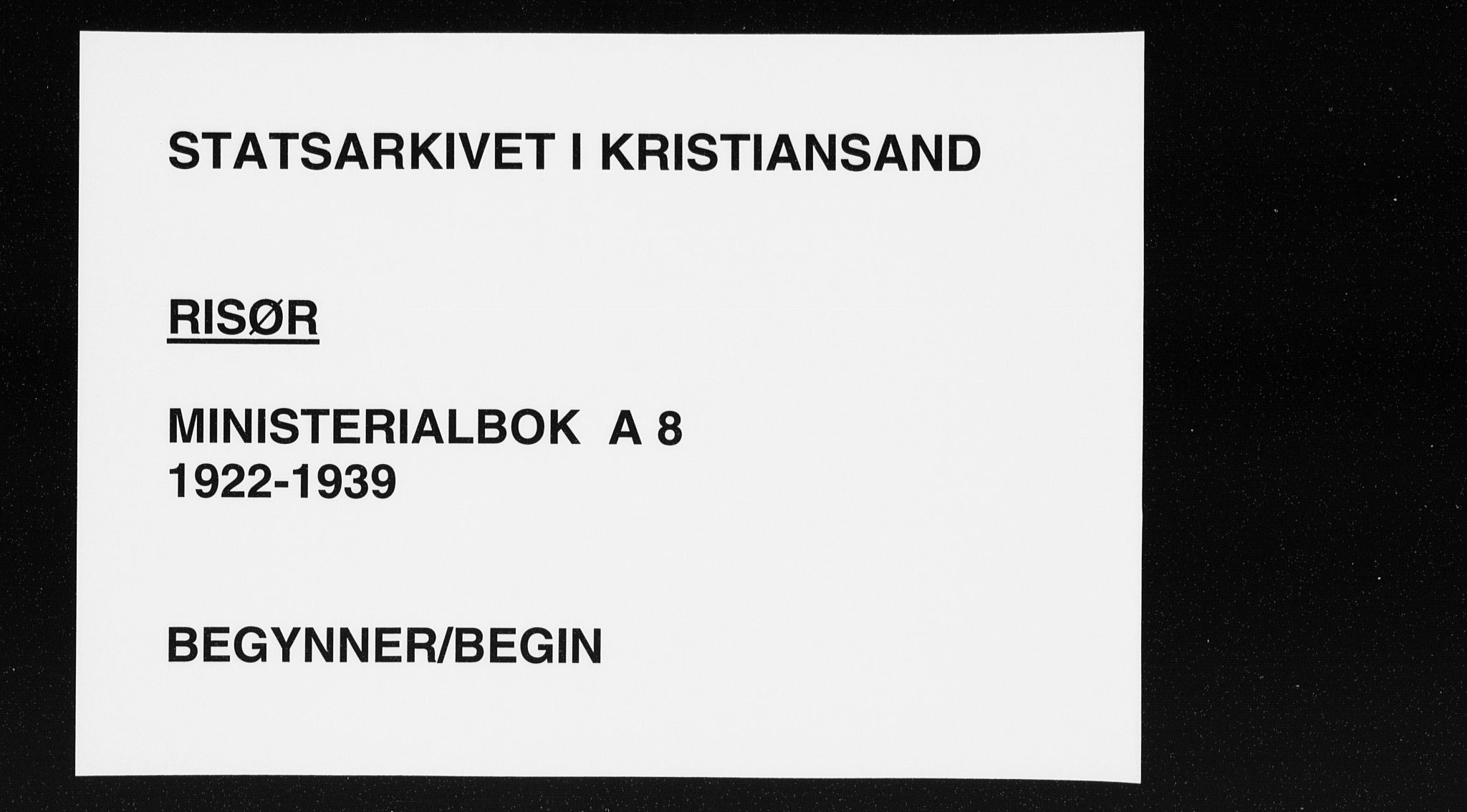 Risør sokneprestkontor, AV/SAK-1111-0035/F/Fa/L0008: Parish register (official) no. A 8, 1922-1939