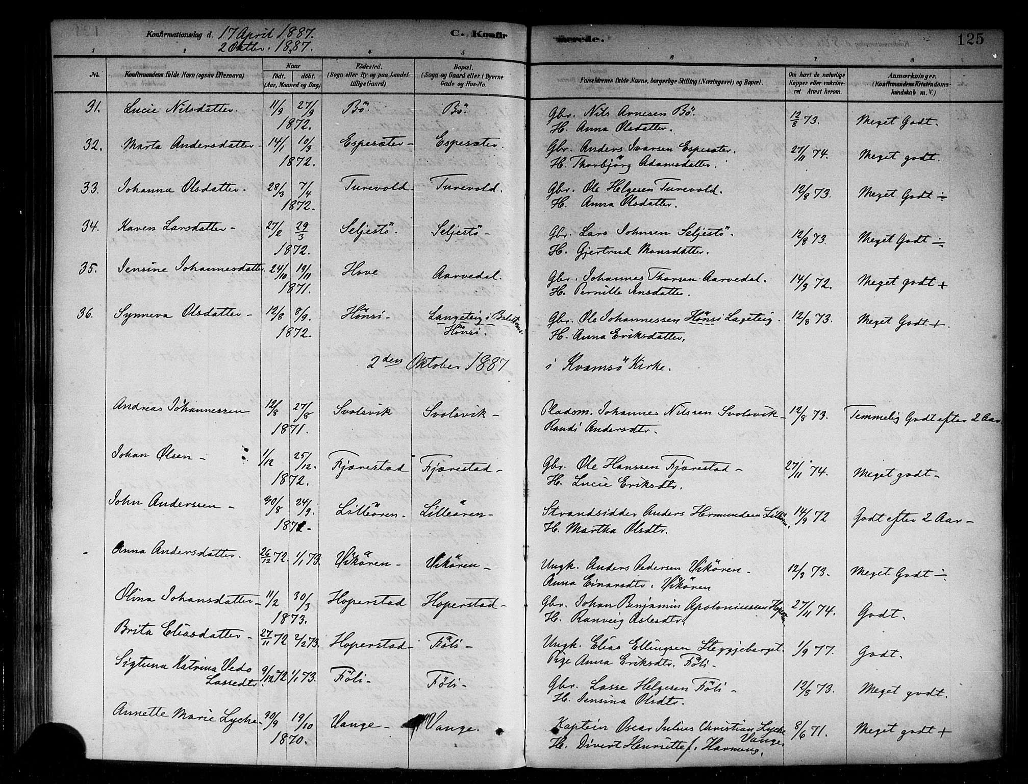 Vik sokneprestembete, AV/SAB-A-81501/H/Haa/Haab/L0001: Parish register (official) no. B 1, 1878-1890, p. 125