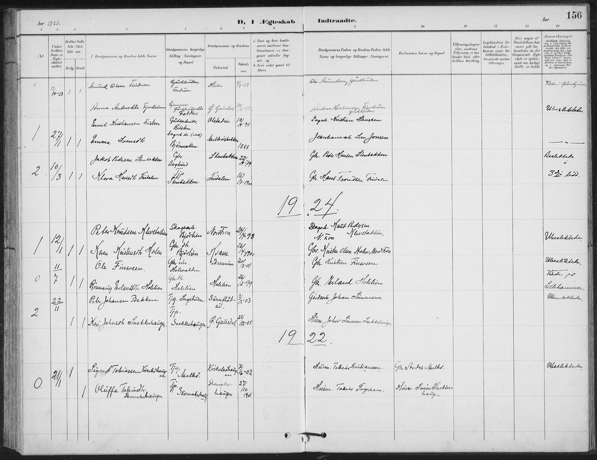 Vestre Gausdal prestekontor, SAH/PREST-094/H/Ha/Hab/L0004: Parish register (copy) no. 4, 1898-1939, p. 156