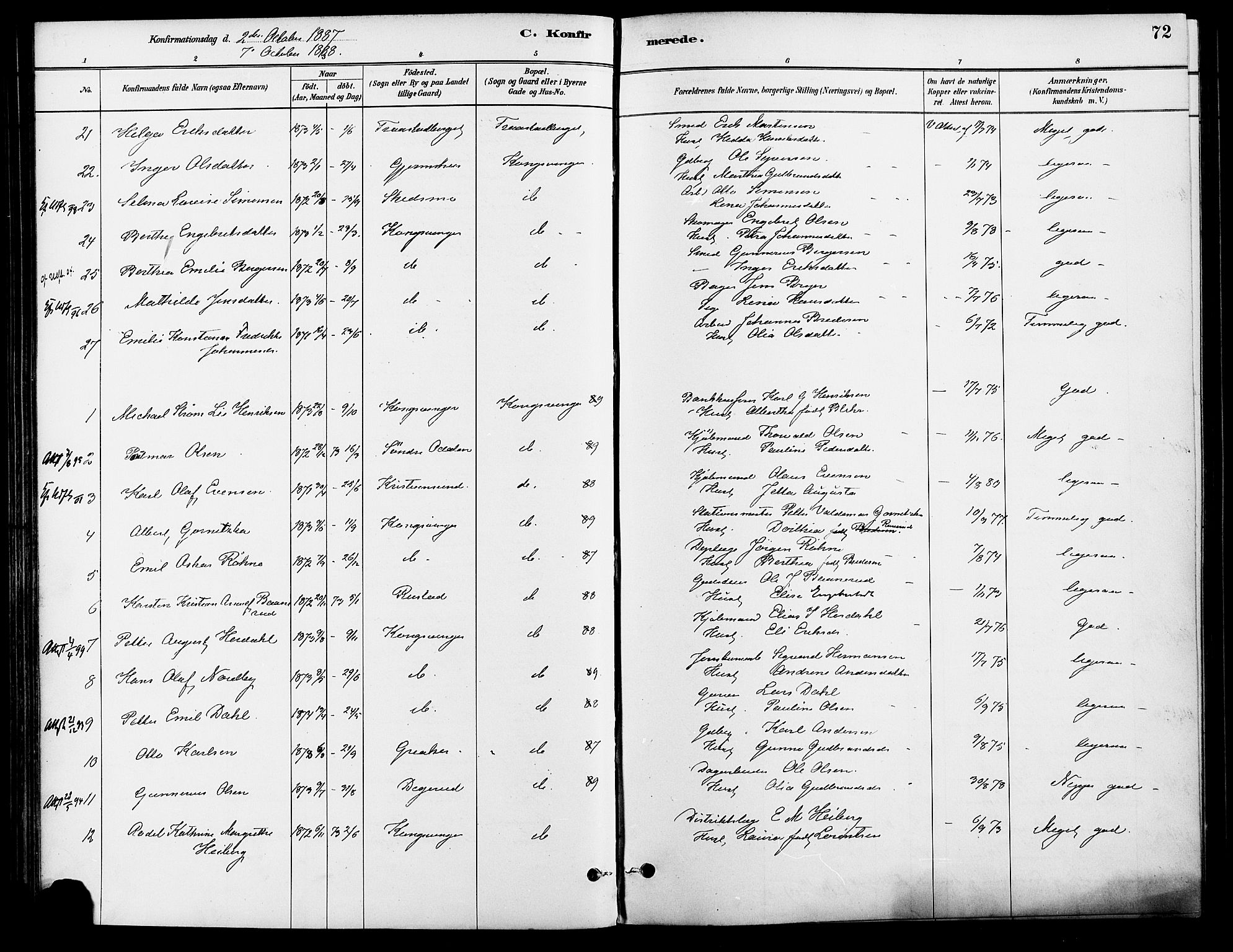 Vinger prestekontor, AV/SAH-PREST-024/H/Ha/Haa/L0013: Parish register (official) no. 13, 1881-1897, p. 72