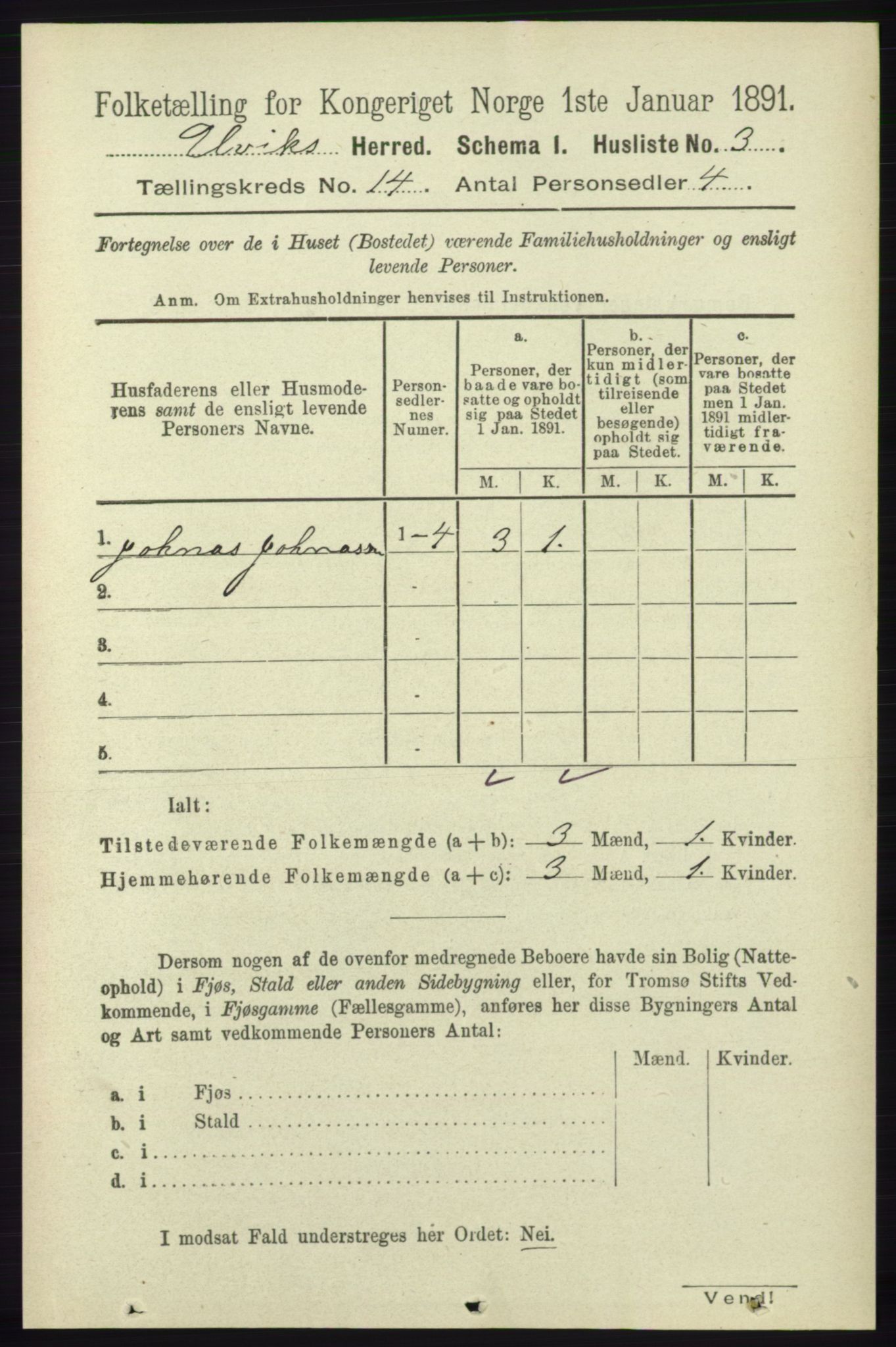 RA, 1891 census for 1233 Ulvik, 1891, p. 4209