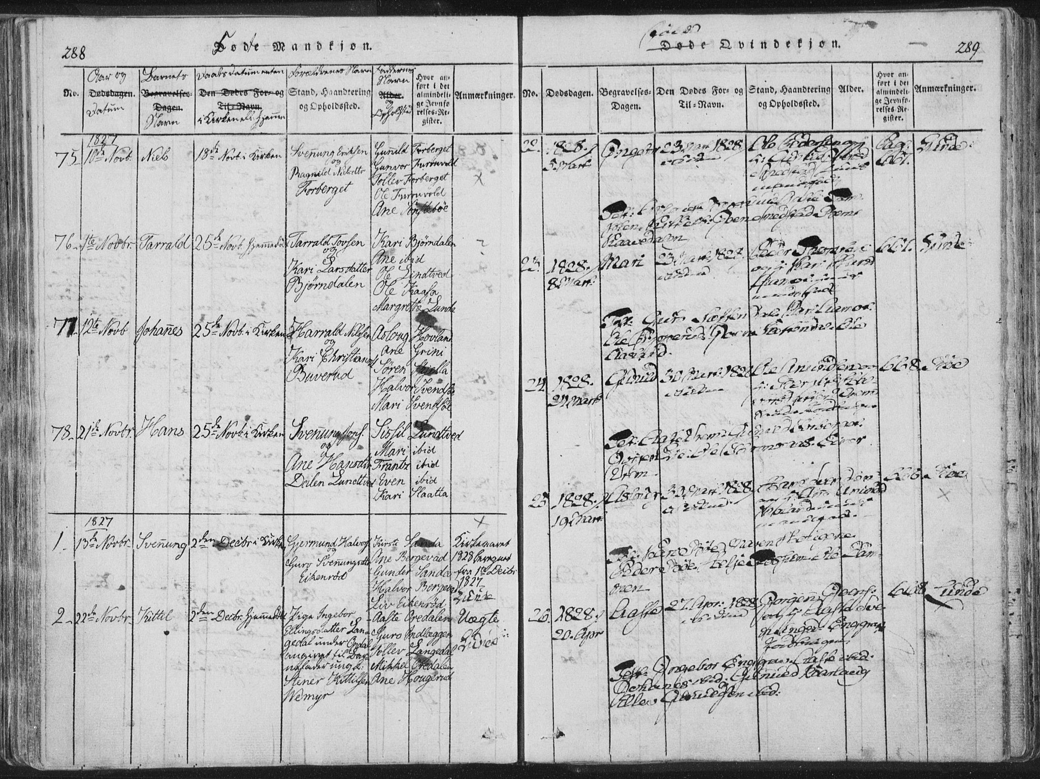 Bø kirkebøker, SAKO/A-257/F/Fa/L0006: Parish register (official) no. 6, 1815-1831, p. 288-289
