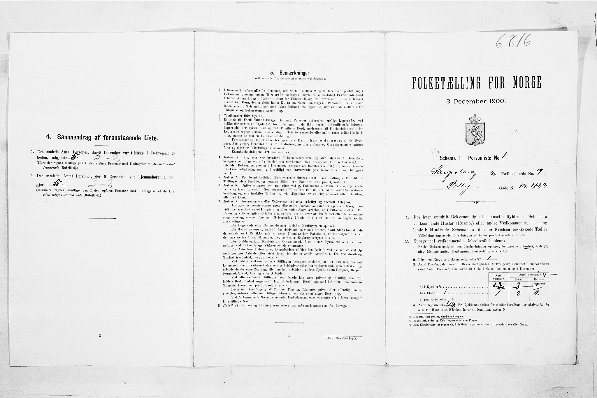 SAO, 1900 census for Sarpsborg, 1900