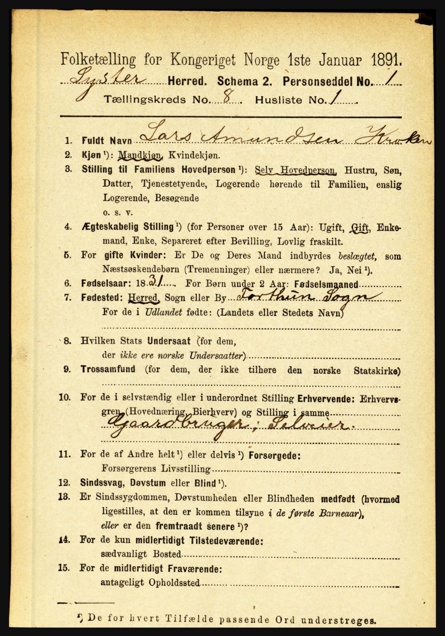 RA, 1891 census for 1426 Luster, 1891, p. 2686