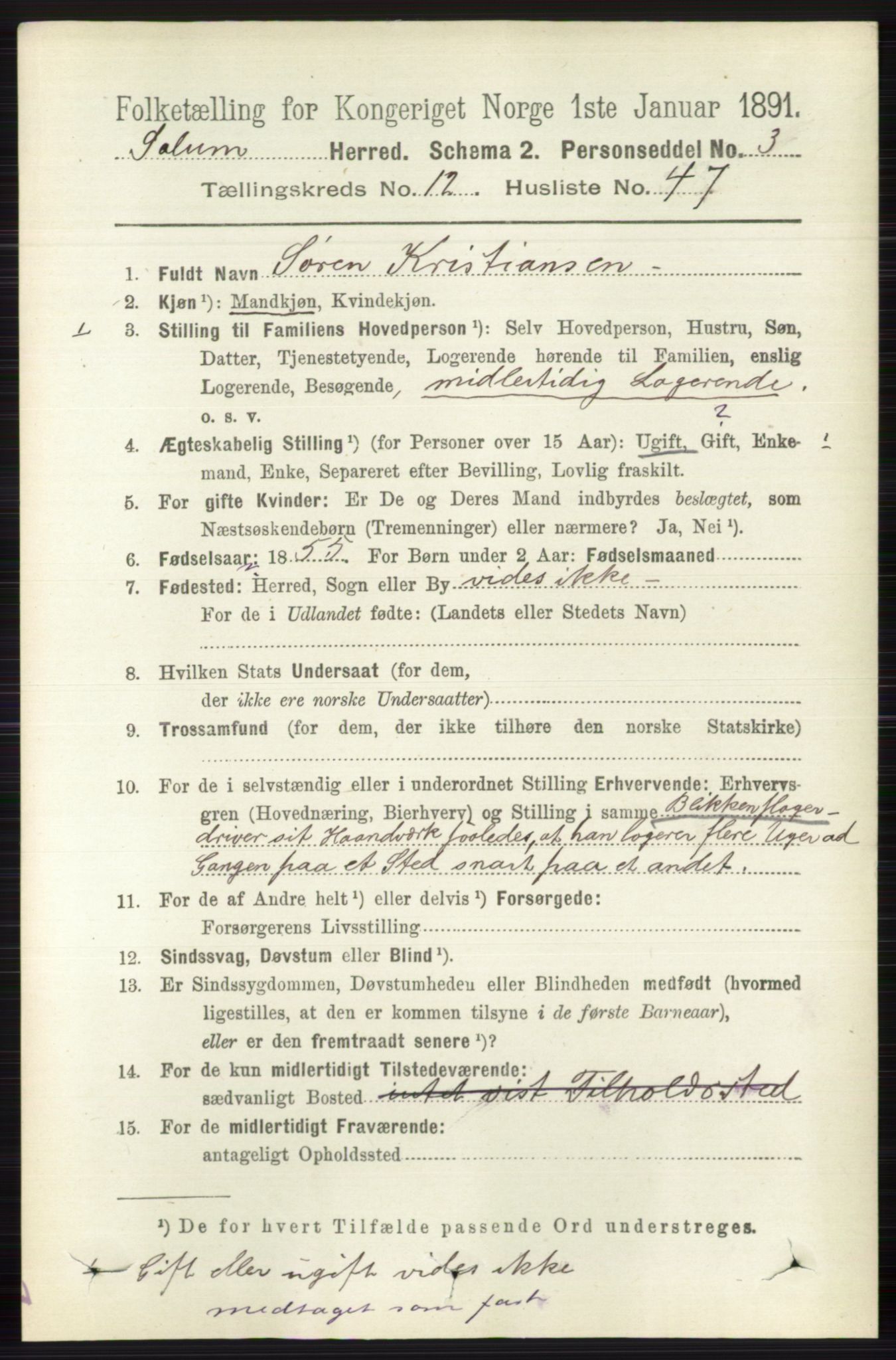 RA, 1891 census for 0818 Solum, 1891, p. 5890