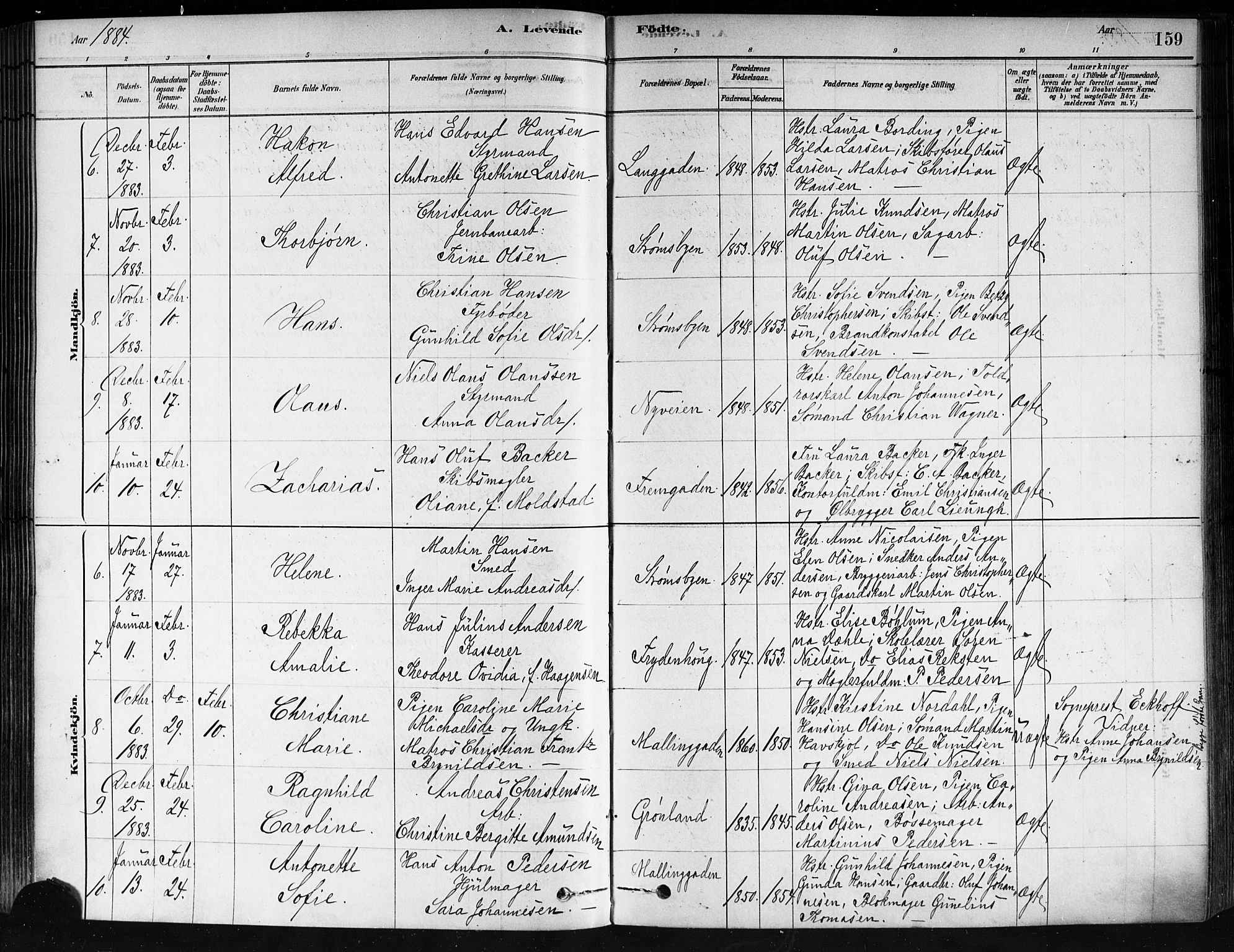 Strømsø kirkebøker, AV/SAKO-A-246/F/Fa/L0021: Parish register (official) no. I 21, 1878-1885, p. 159