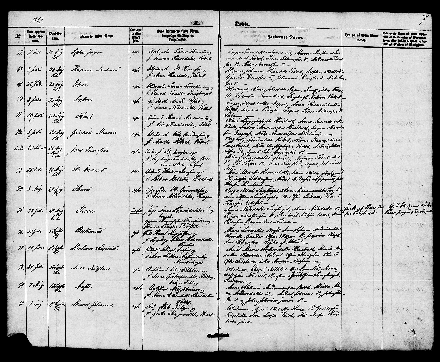 Holla kirkebøker, SAKO/A-272/F/Fa/L0007: Parish register (official) no. 7, 1869-1881, p. 7