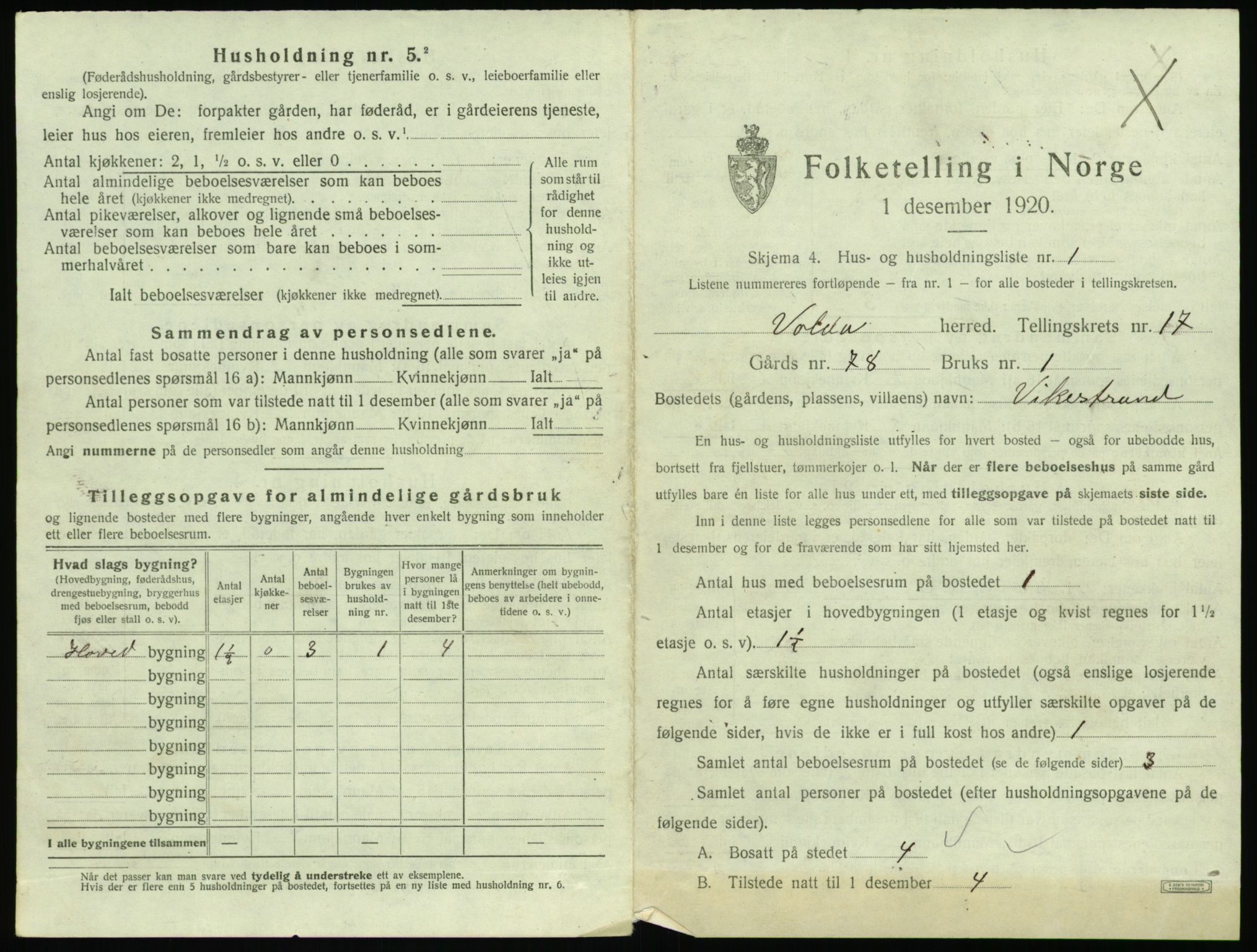 SAT, 1920 census for Volda, 1920, p. 1240