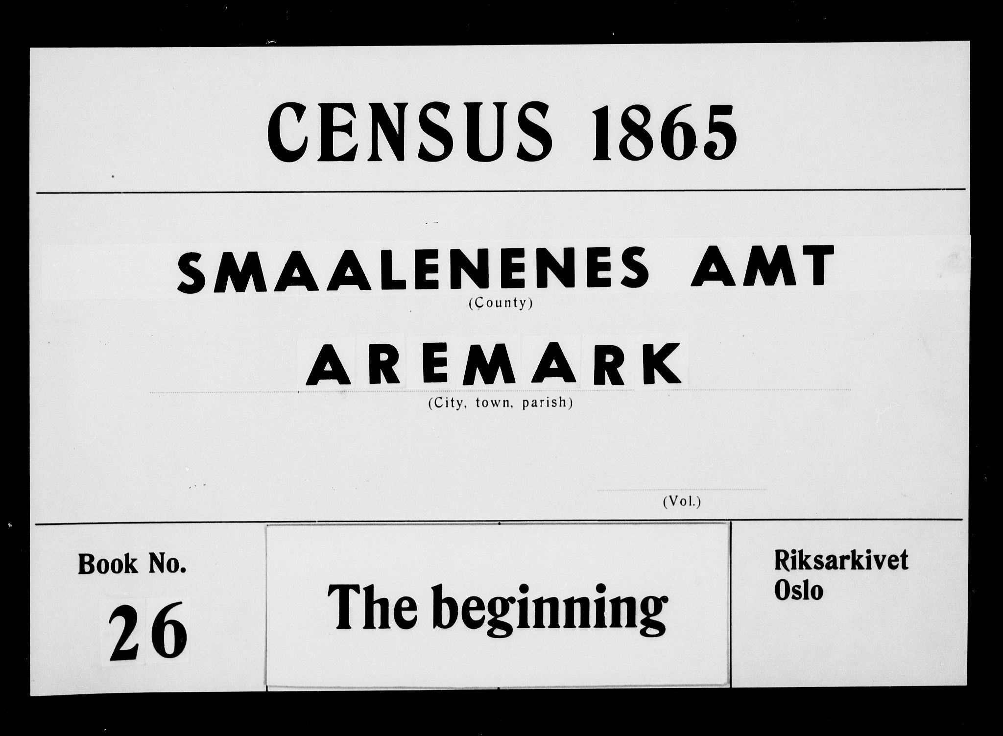 RA, 1865 census for Aremark, 1865, p. 1