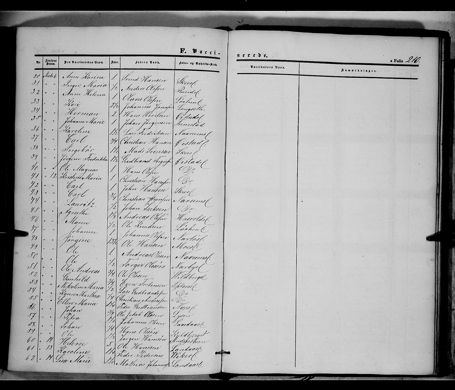 Land prestekontor, SAH/PREST-120/H/Ha/Haa/L0009: Parish register (official) no. 9, 1847-1859, p. 210