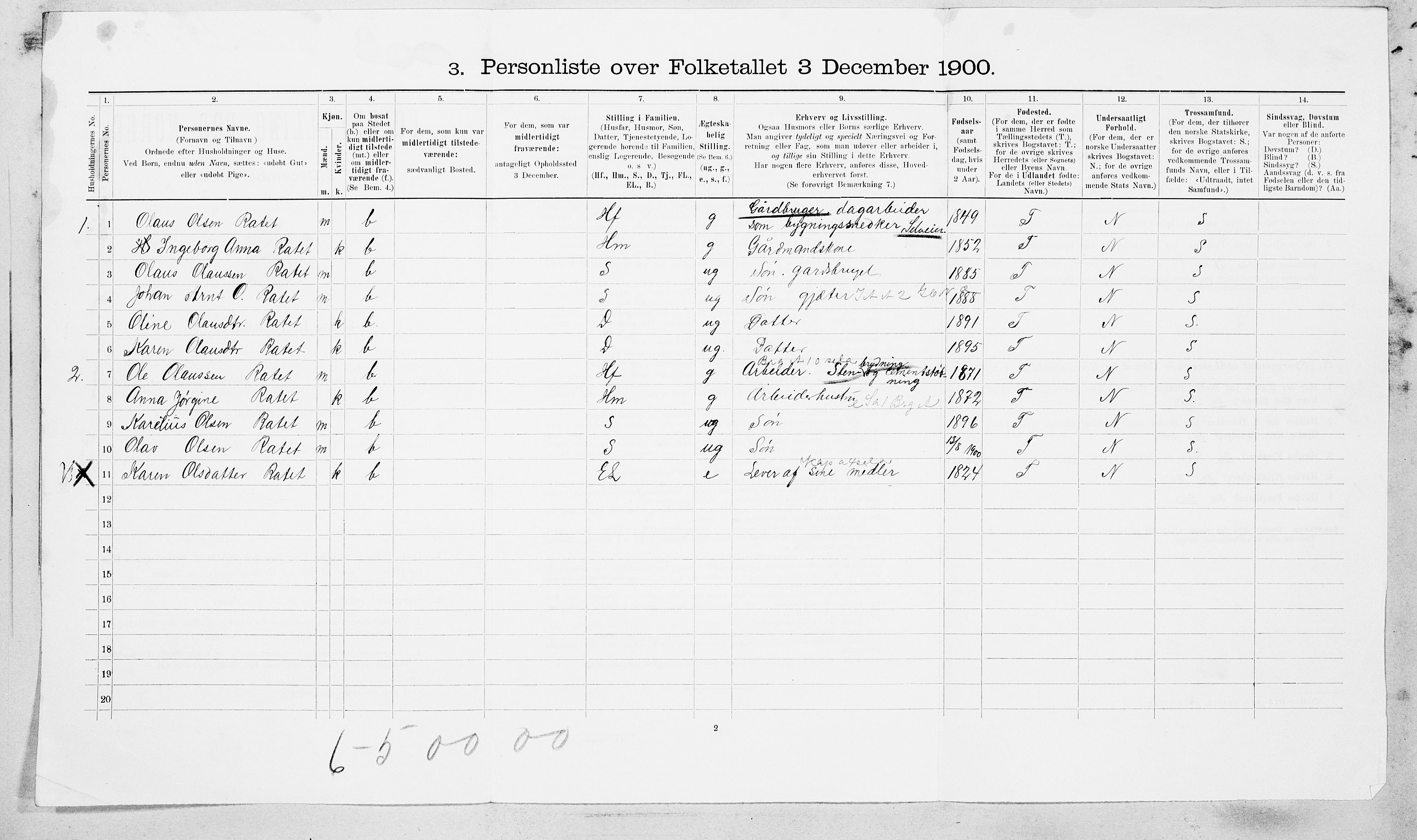 SAT, 1900 census for Rissa, 1900, p. 854
