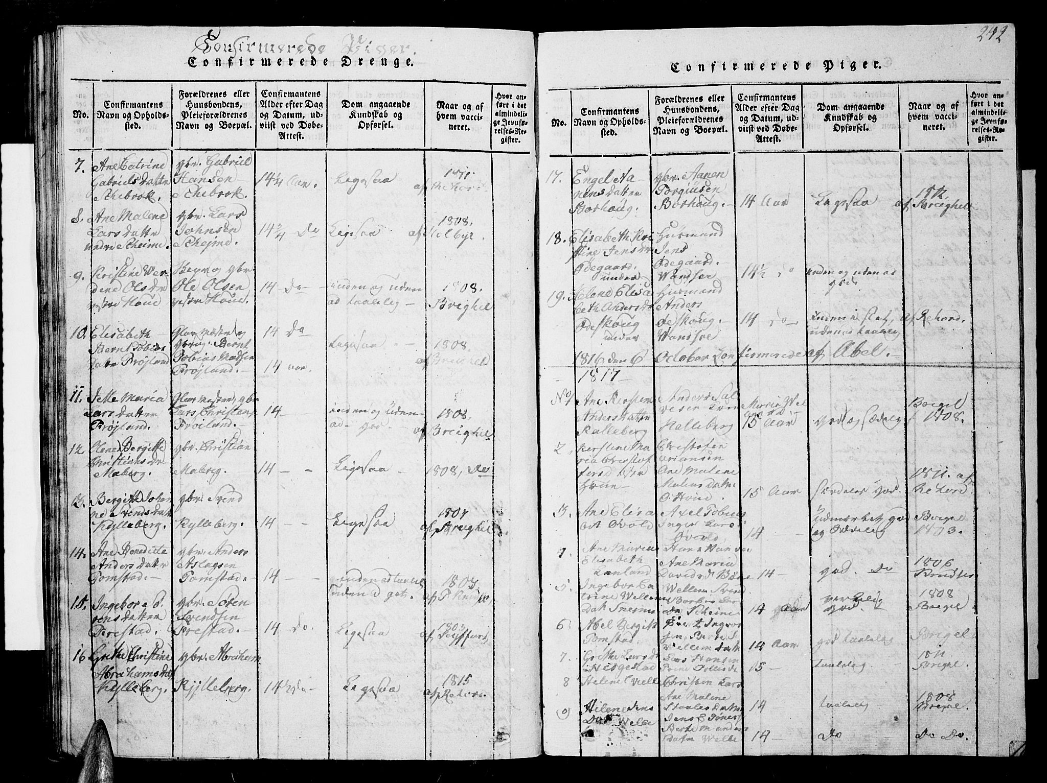 Lista sokneprestkontor, AV/SAK-1111-0027/F/Fb/L0001: Parish register (copy) no. B 1, 1816-1832, p. 242