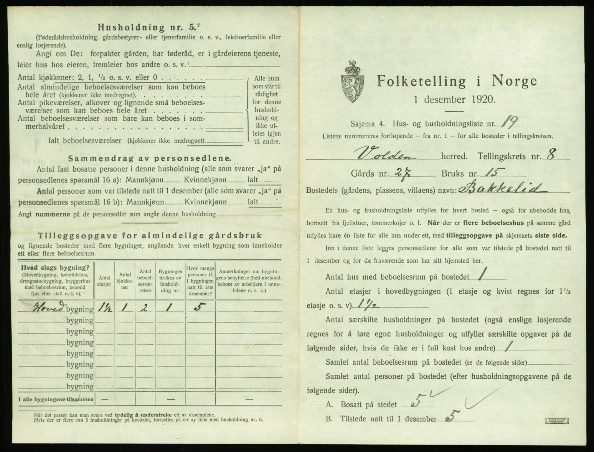 SAT, 1920 census for Volda, 1920, p. 764