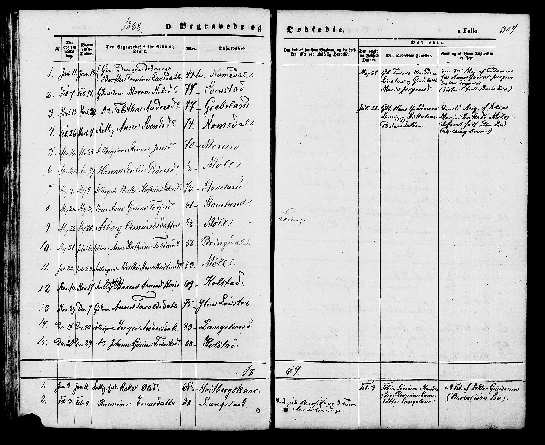 Holum sokneprestkontor, SAK/1111-0022/F/Fb/Fba/L0004: Parish register (copy) no. B 4, 1867-1890, p. 304