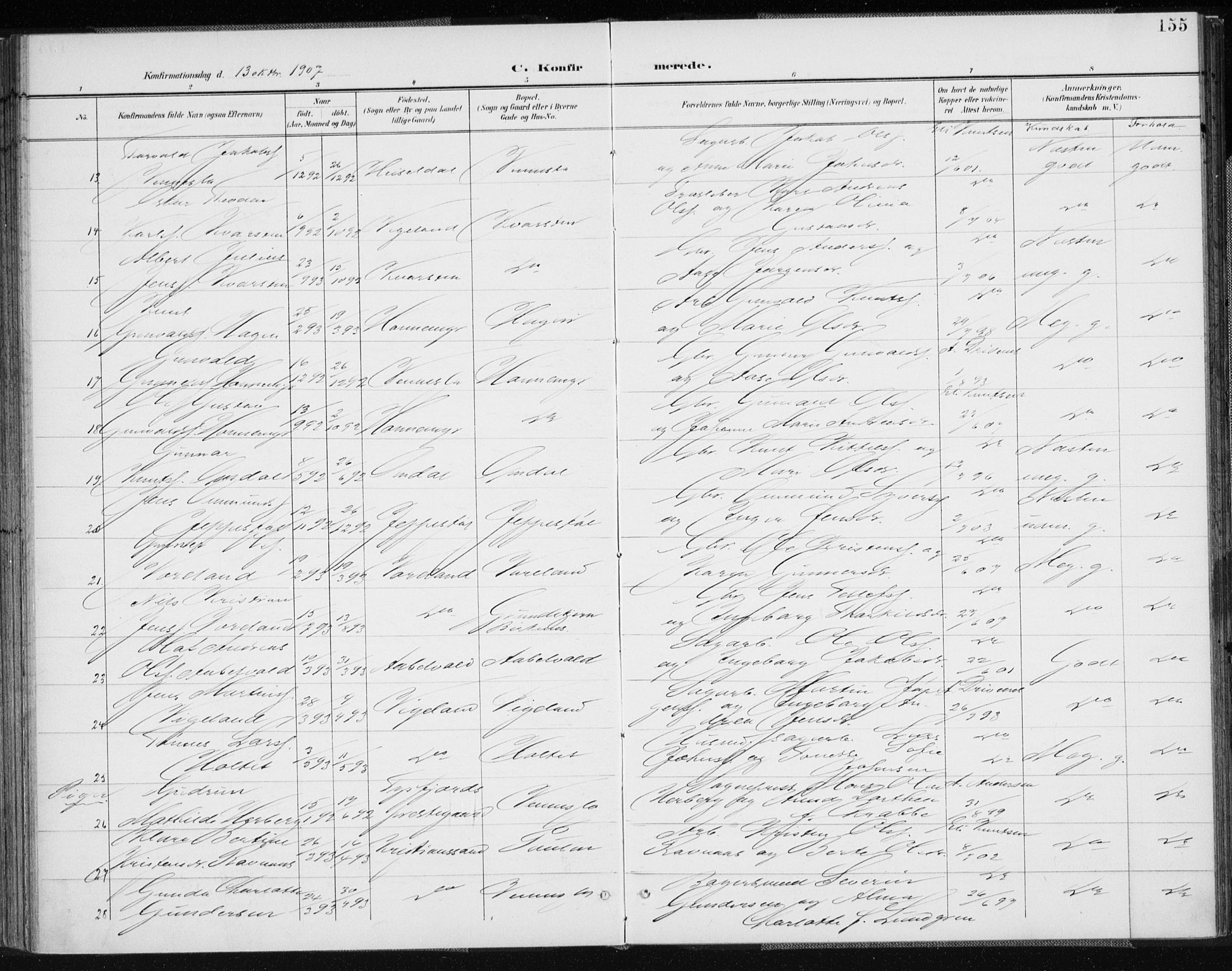Vennesla sokneprestkontor, SAK/1111-0045/Fa/Fab/L0005: Parish register (official) no. A 5, 1897-1909, p. 155