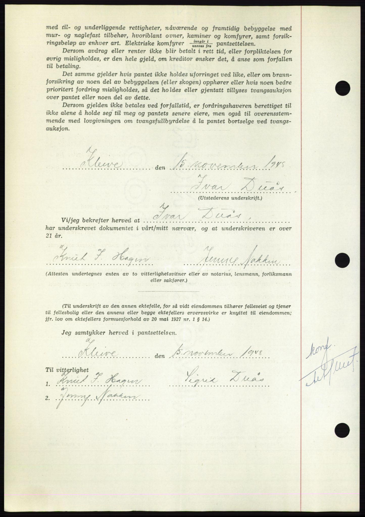 Nordmøre sorenskriveri, AV/SAT-A-4132/1/2/2Ca: Mortgage book no. B100, 1948-1949, Diary no: : 3249/1948