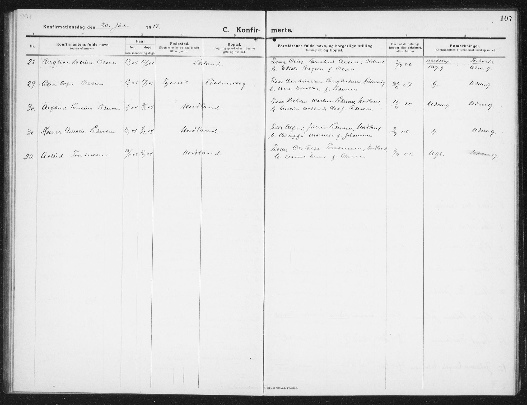 Ministerialprotokoller, klokkerbøker og fødselsregistre - Nordland, AV/SAT-A-1459/807/L0124: Parish register (copy) no. 807C02, 1910-1935, p. 107