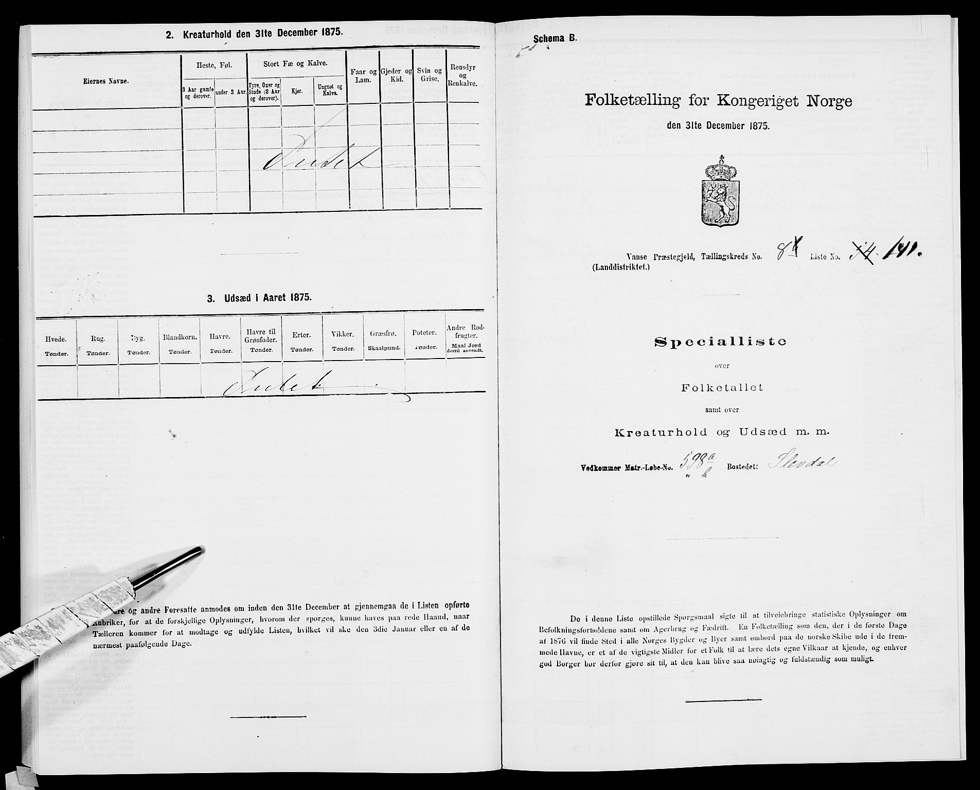 SAK, 1875 census for 1041L Vanse/Vanse og Farsund, 1875, p. 1765