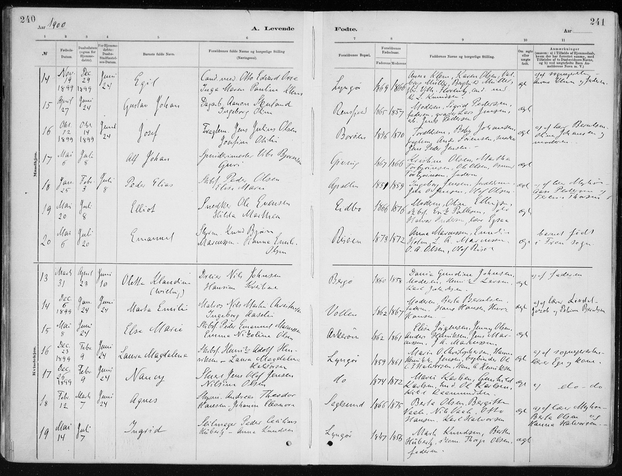 Dypvåg sokneprestkontor, AV/SAK-1111-0007/F/Fa/Faa/L0008: Parish register (official) no. A 8, 1885-1906, p. 240-241