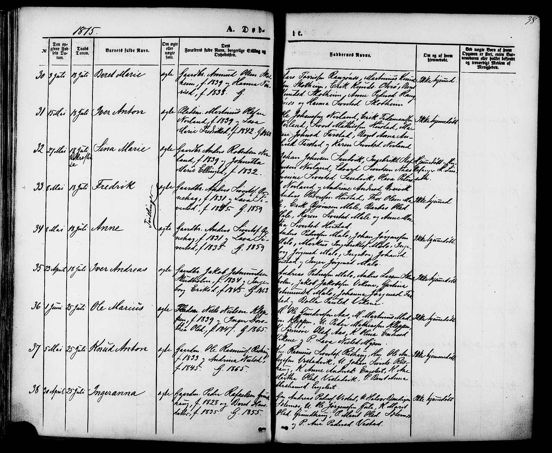 Ministerialprotokoller, klokkerbøker og fødselsregistre - Møre og Romsdal, AV/SAT-A-1454/566/L0768: Parish register (official) no. 566A07, 1869-1881, p. 38