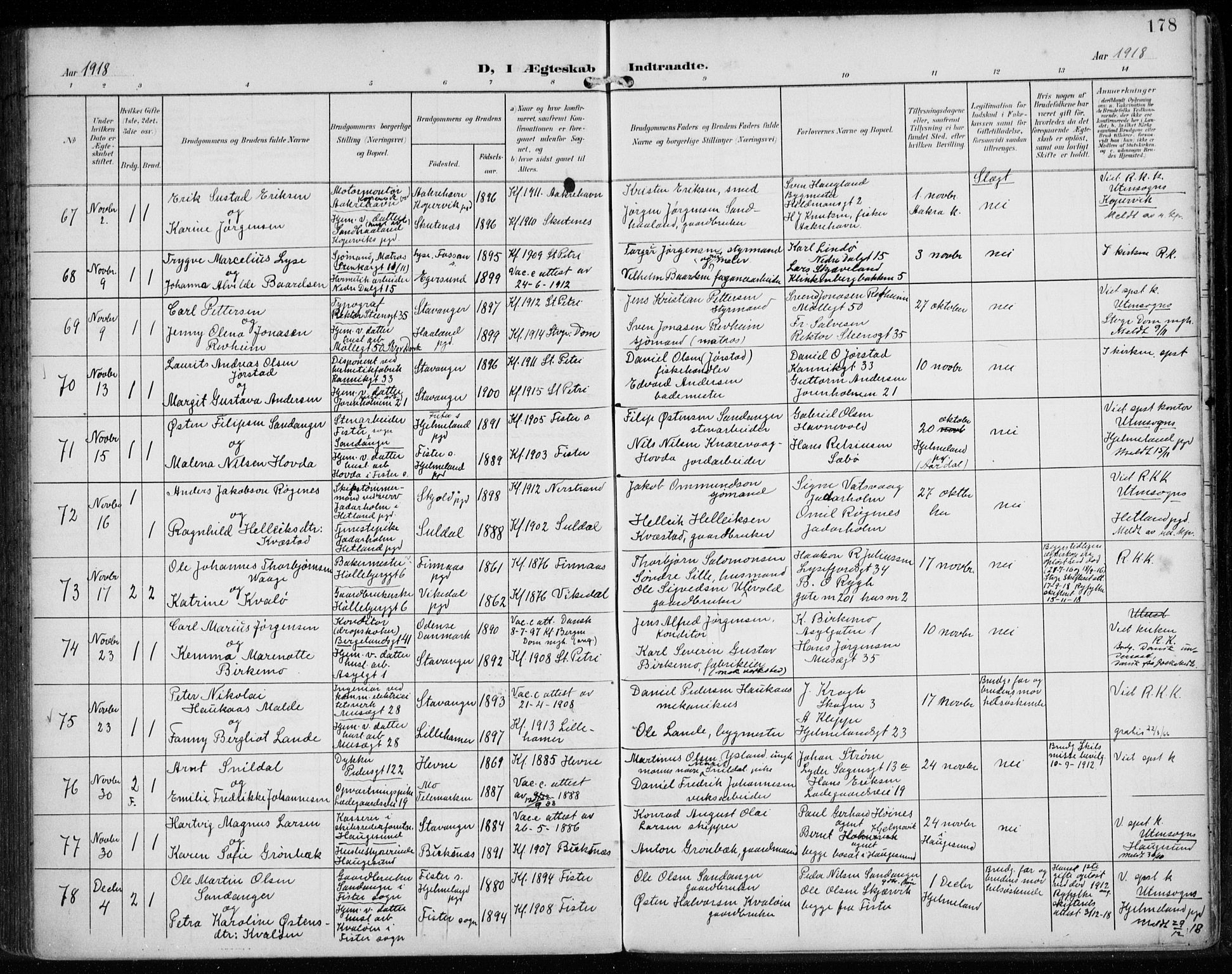 St. Petri sokneprestkontor, AV/SAST-A-101813/002/A/L0003: Parish register (official) no. A 24, 1900-1921, p. 178