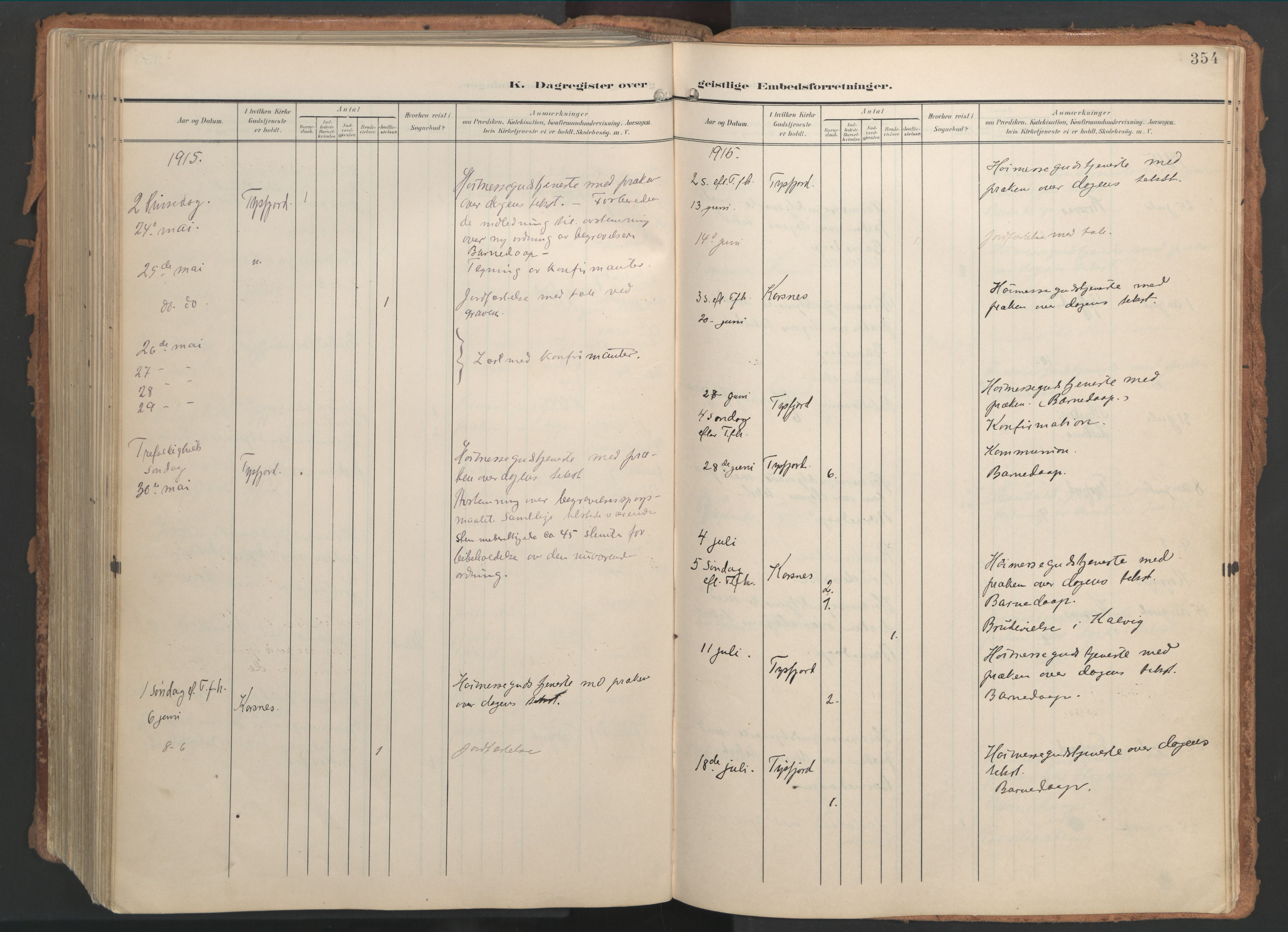 Ministerialprotokoller, klokkerbøker og fødselsregistre - Nordland, AV/SAT-A-1459/861/L0871: Parish register (official) no. 861A06, 1903-1916, p. 354