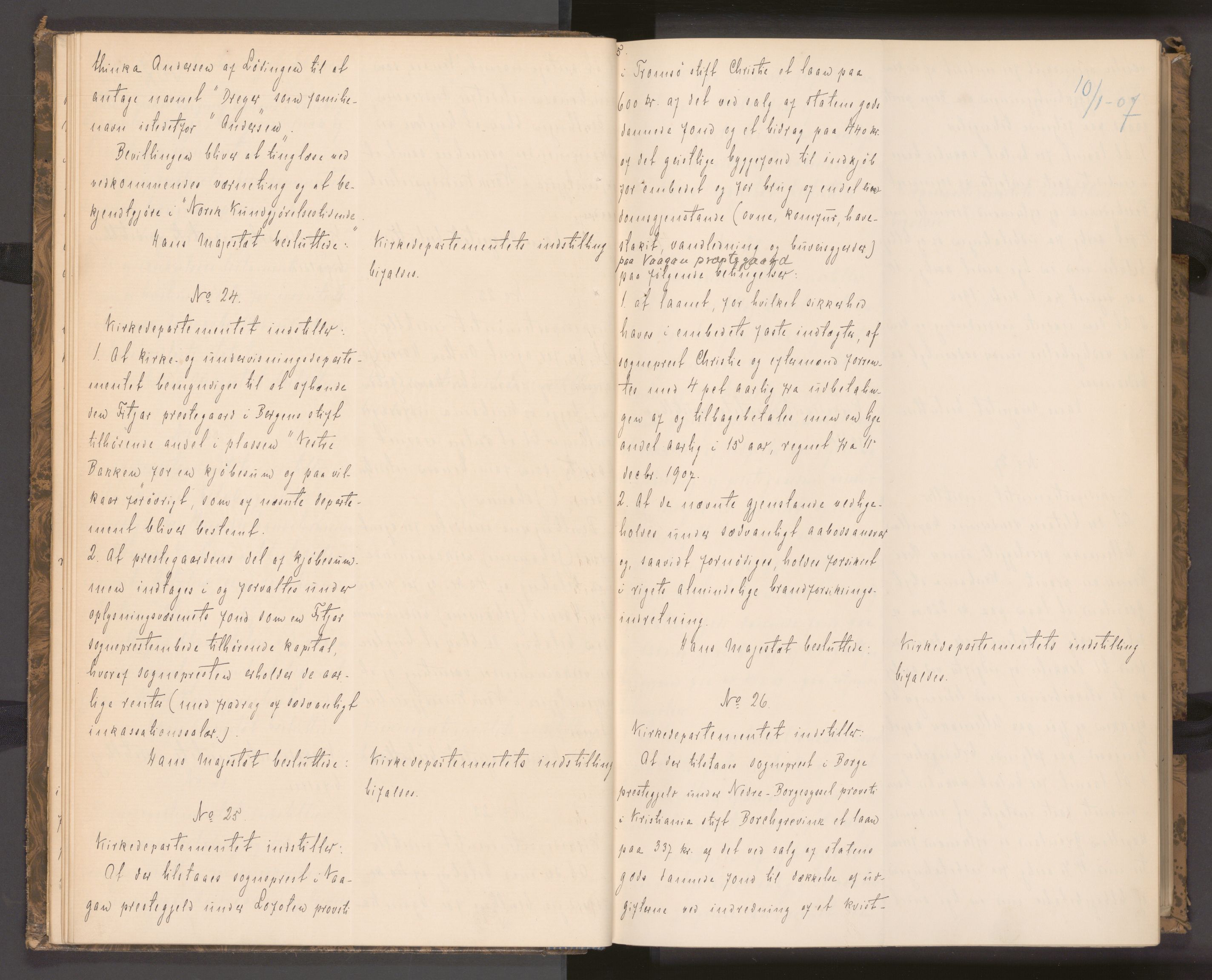 Statsrådssekretariatet, AV/RA-S-1001/A/Ac/L0006: Kgl. res. nr. 1-873, 1. kvartal, 1907