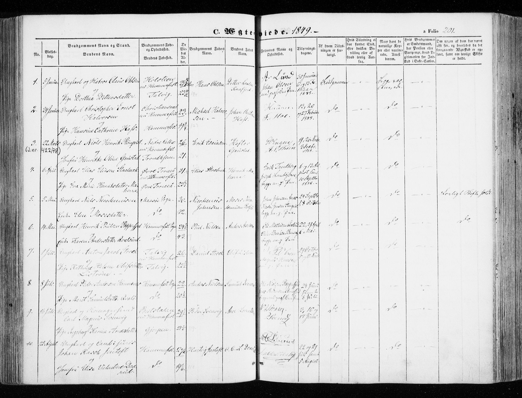 Hammerfest sokneprestkontor, SATØ/S-1347/H/Ha/L0004.kirke: Parish register (official) no. 4, 1843-1856, p. 201